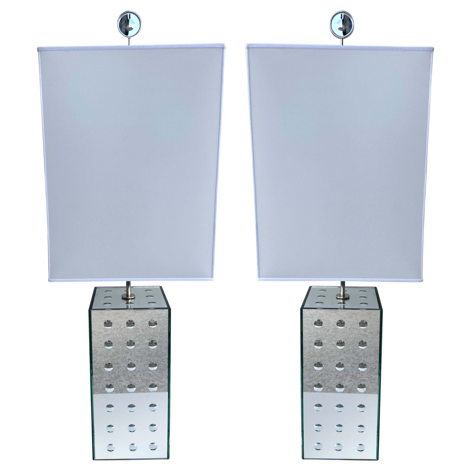 Contemporary Pair Of Silver Optical Murano Glass Lamps By Roberto Rida, Italy