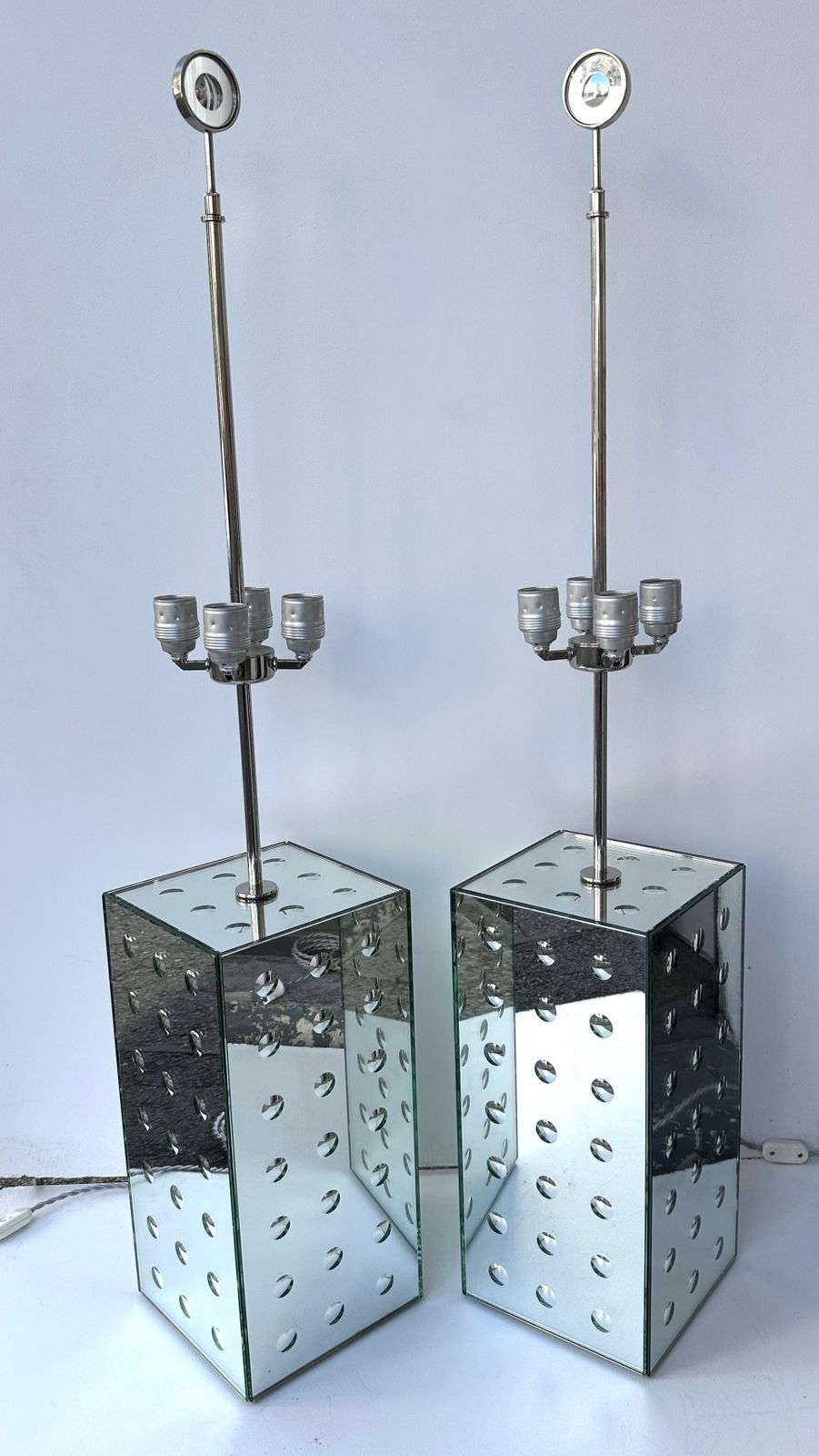 Contemporary Pair Of Silver Optical Murano Glass Lamps By Roberto Rida, Italy photo vintage