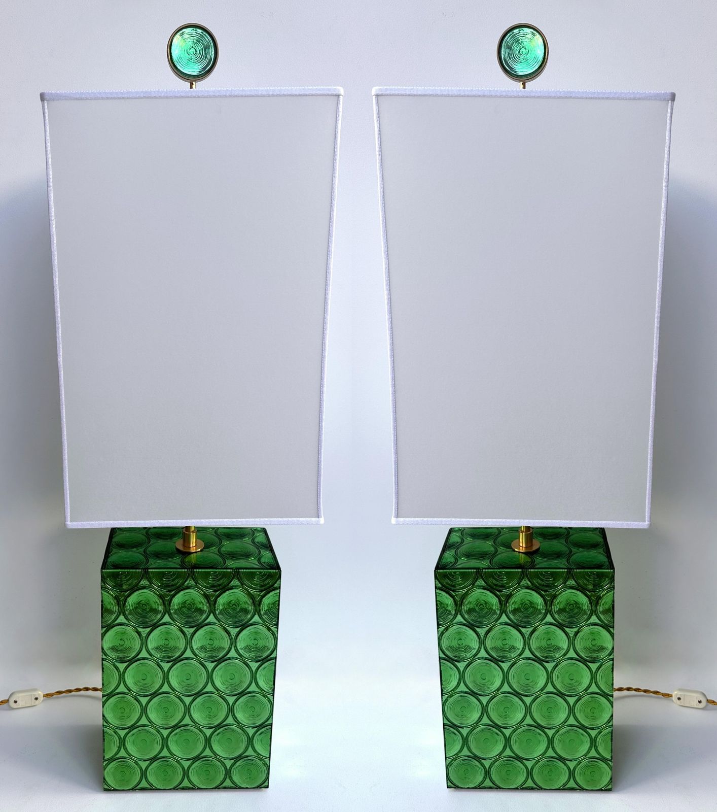 photo vinterior Contemporary Pair Of Brass And Murano Glass Lamps By Roberto Giulio Rida, Italy