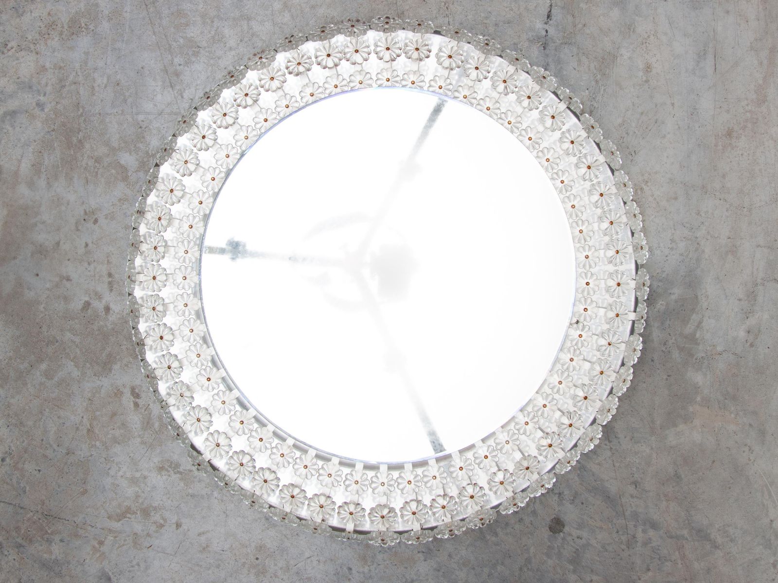 Flowers Vintage Round Backlit Wall Mirror Mid Century Modern Emil Stejnar 1960s photo for sale