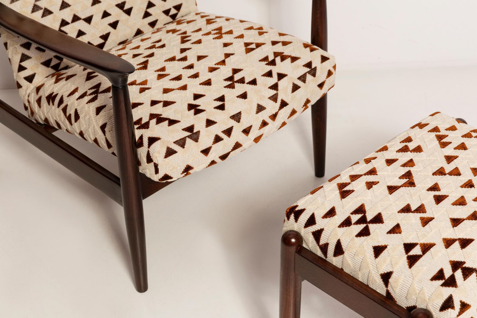 Mid Century Gfm 64 Armchair And Stool, E. Homa, Drawing Jacquard By Dedar, 1960s photo Furniture