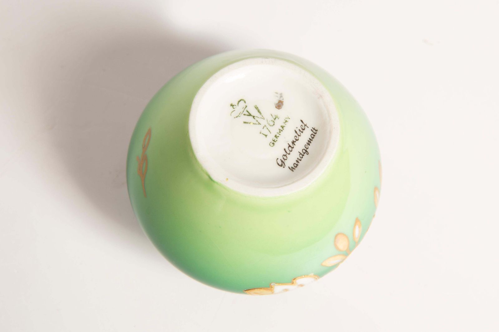 Mid Century Small Green Porcelain Vase, Hand Painted, Europe, Germany photo vintage