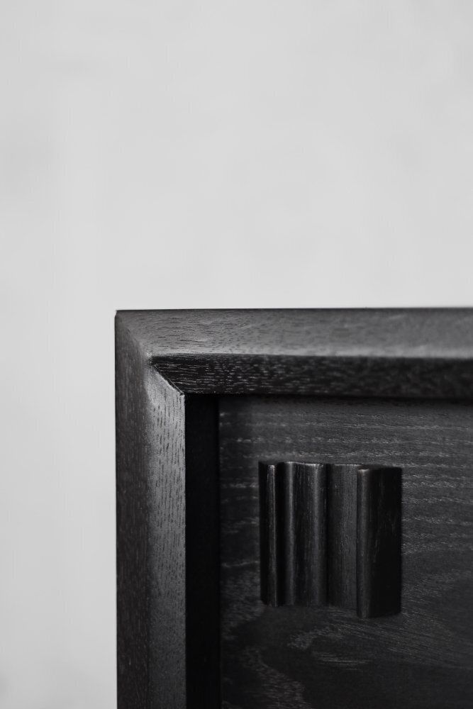 photo for sale Mid Century Scandinavian Modern Dark Oak Sideboard With Wooden Handles, 1960s
