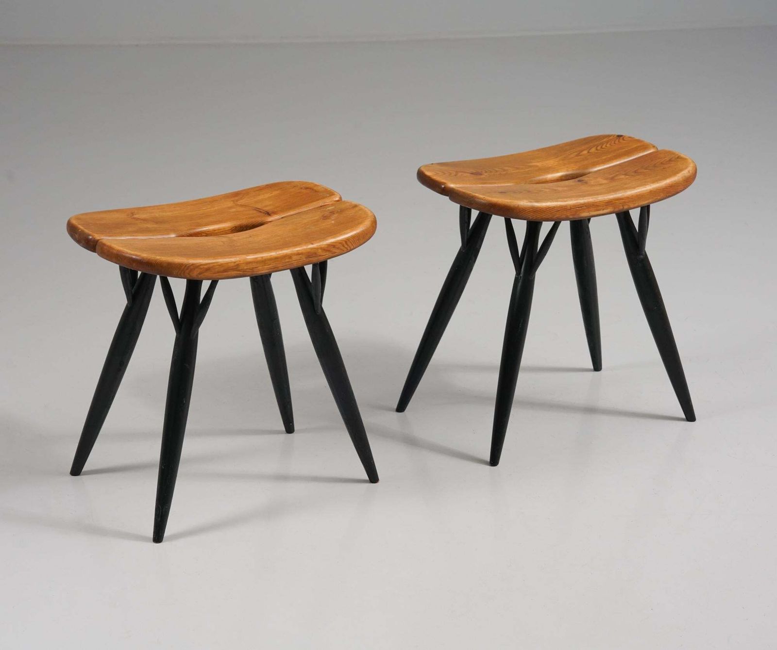 Pair Of Model Pirkka Stools, Ilmari Tapiovaara, Laukaan Puu, Finland, 1950s photo for sale