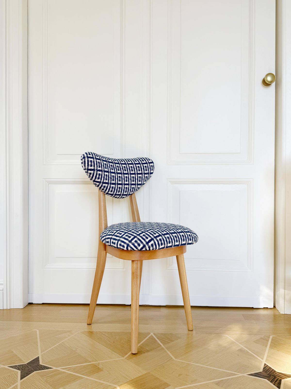 Set Of Eight Mid Century Heart Chairs In Hsh Jacquard By Dedar, Europe, 1960s photo vintage