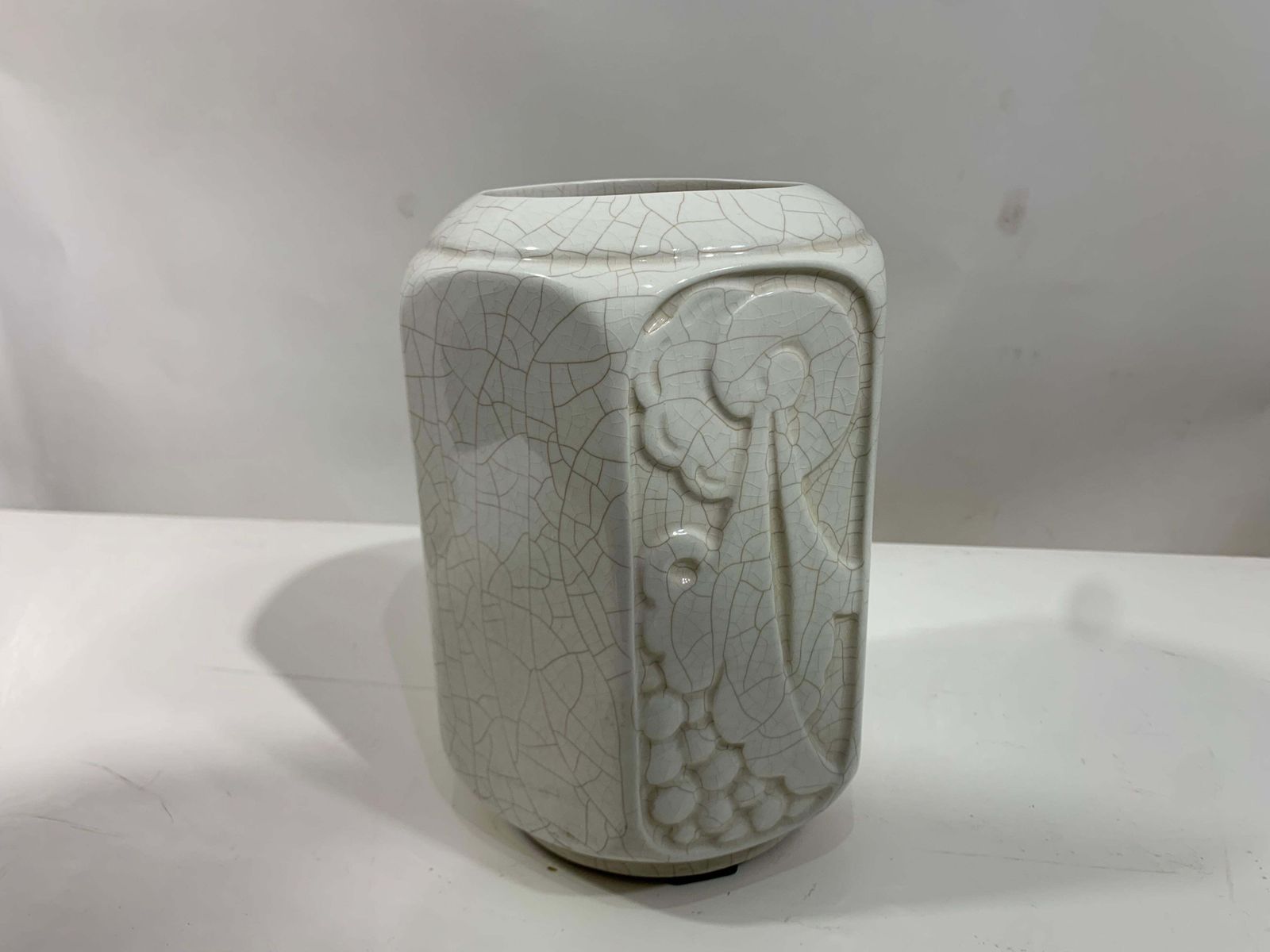 Art Deco Enameled Ceramic Vases, Geometric Design, France, 1930s photo for sale