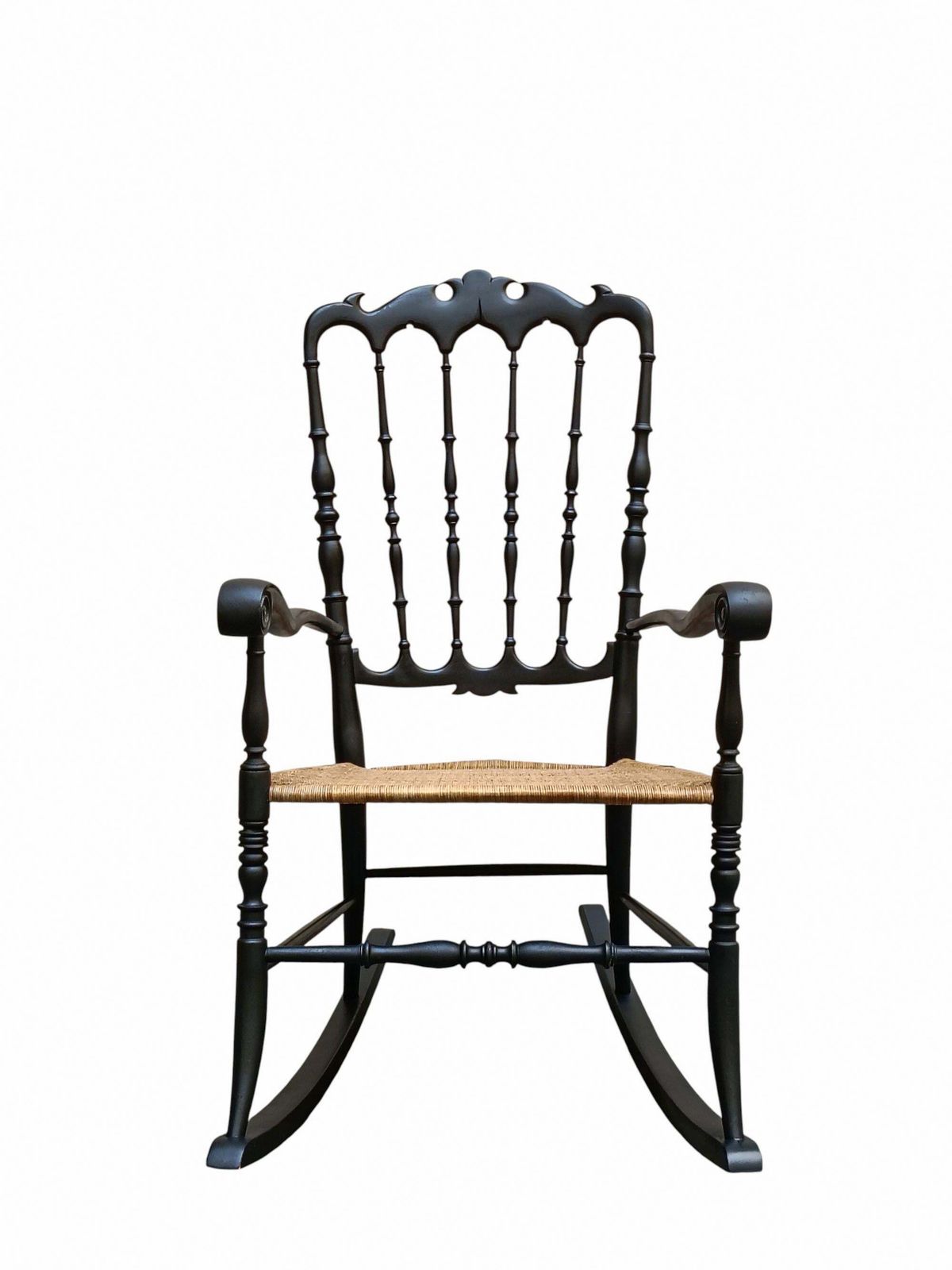 F.Lli Podesta' Rocking Chair "Chiavari" In Wood And Wicker, Italy 1950s photo furniture