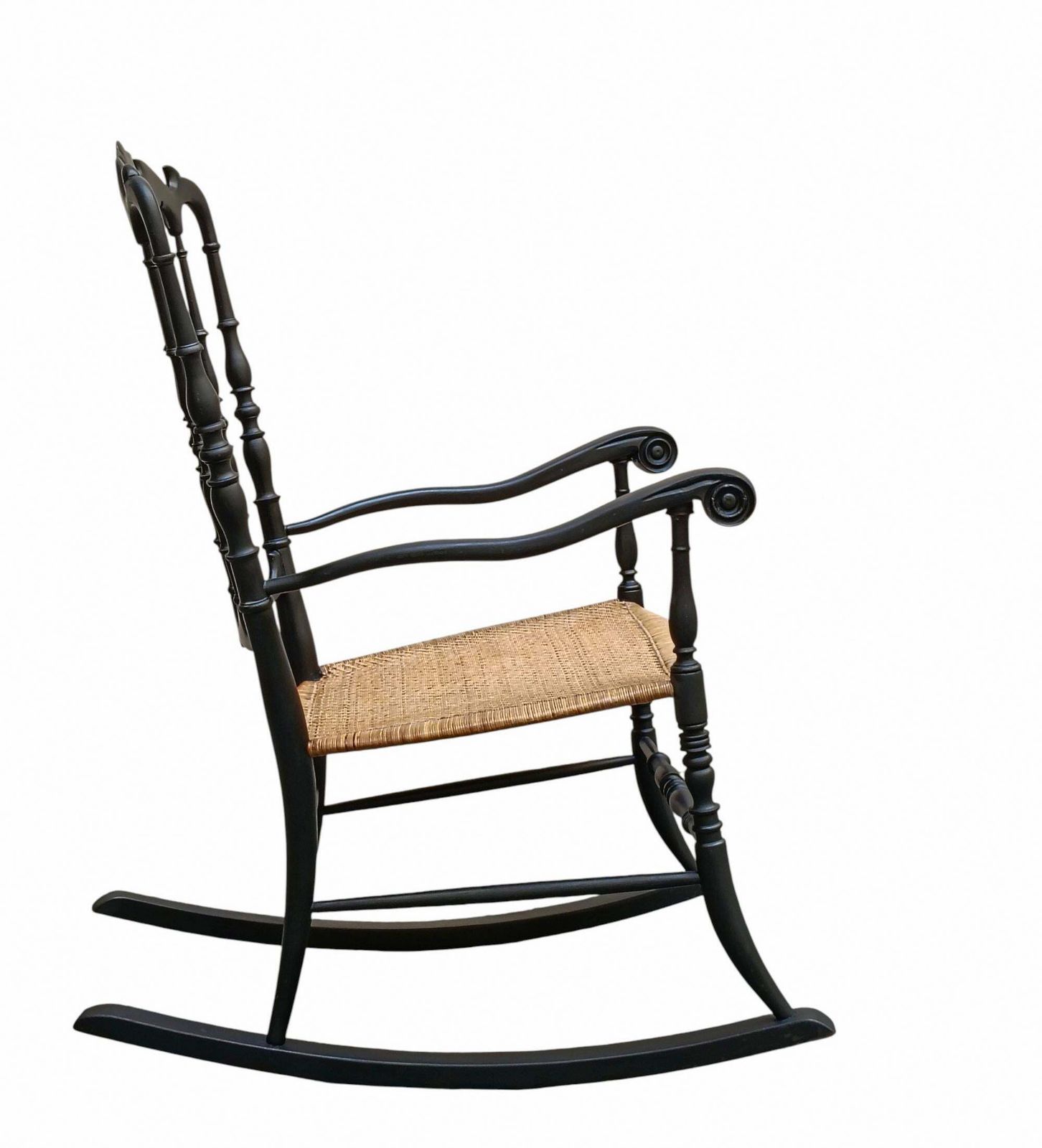 F.Lli Podesta' Rocking Chair "Chiavari" In Wood And Wicker, Italy 1950s photo Furniture