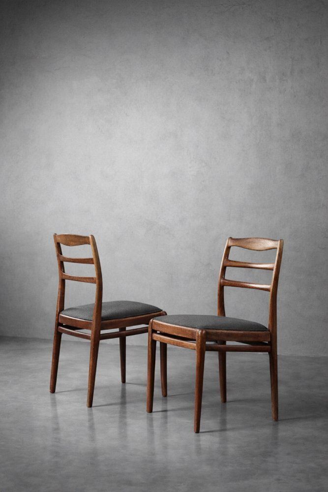 Mid Century Modern Danish Teak & Grey Fabric Chairs, 1960s, Set Of 4 photo buy