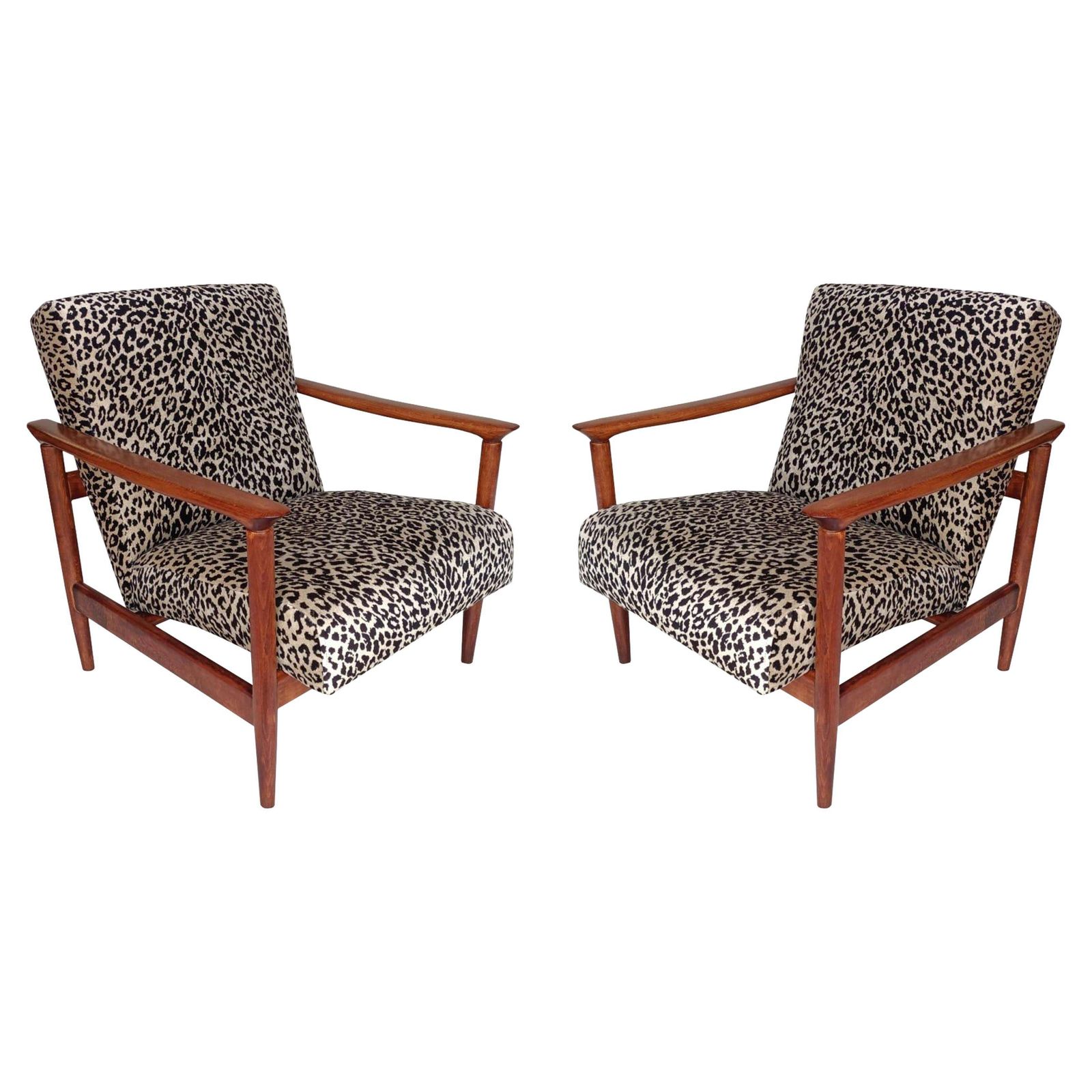 Pair Of Mid Century Beige Leopard Armchairs, Gfm 142, Edmund Homa, 1960s