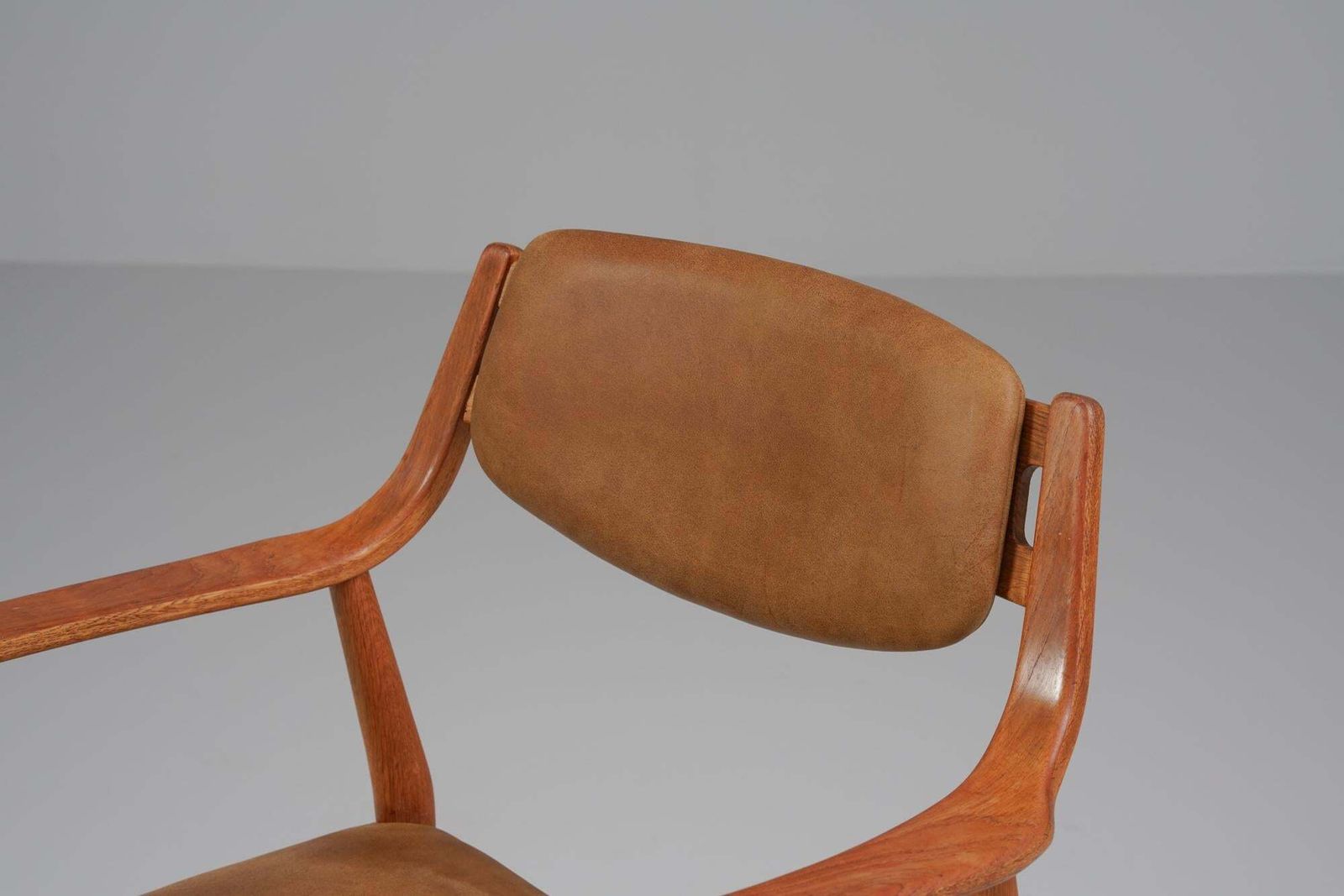 Teak And Leather Armchair, Denmark, 1960s photo for sale