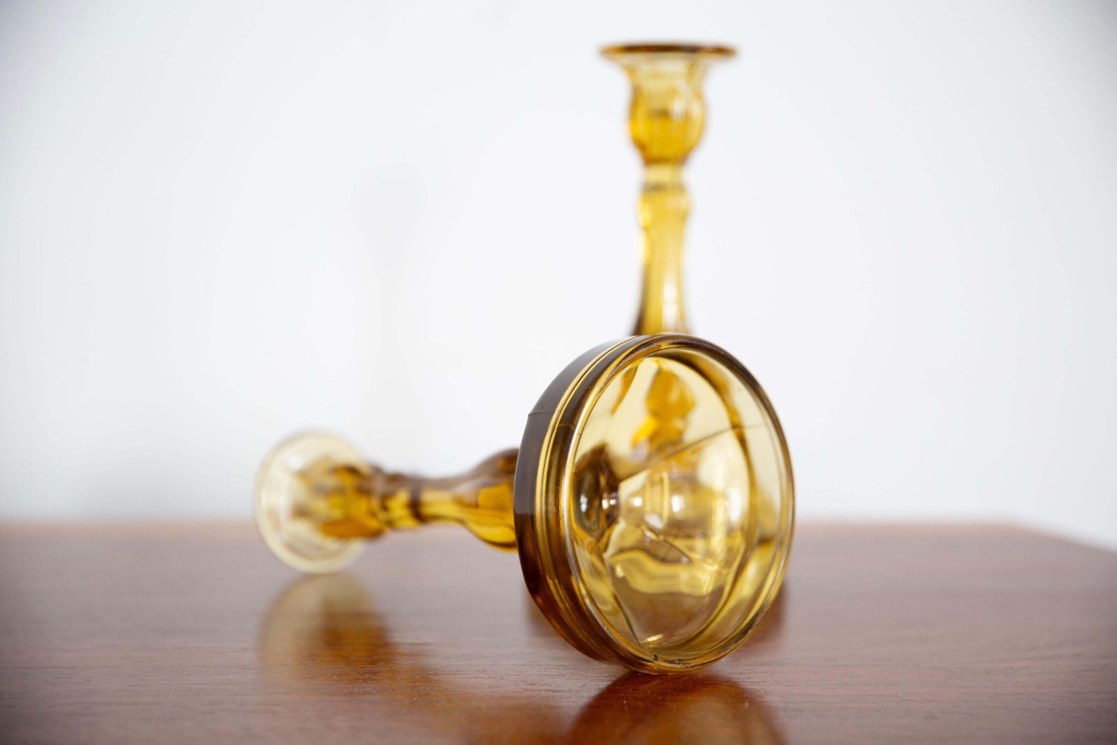 Set Of Two Mid Century Yellow Glass Candlesticks, Europe, 1960s photo buy