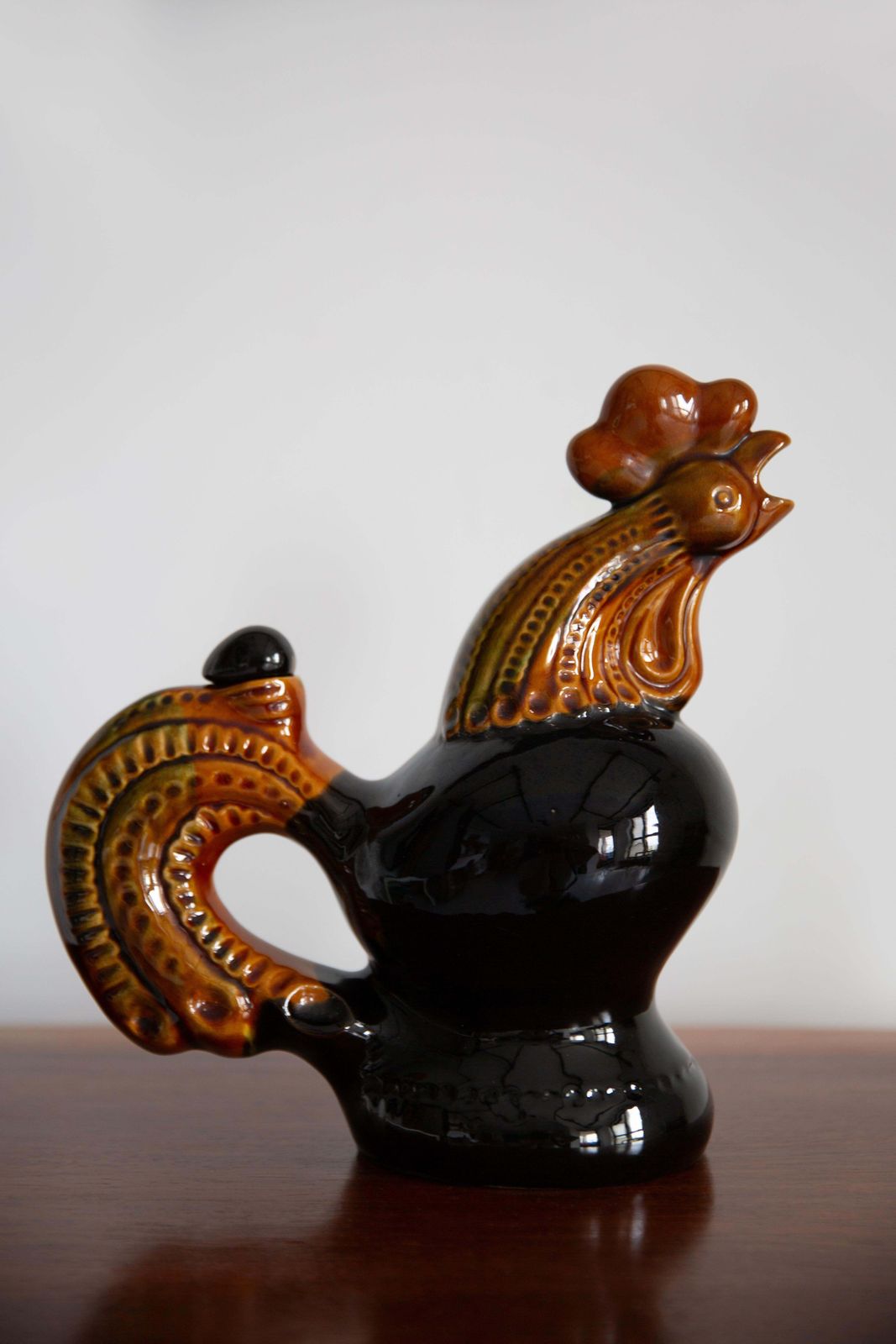 Mid Century Brown Cock Decanter Carafe, Ceramic, Europe, 1960s photo Home Decor