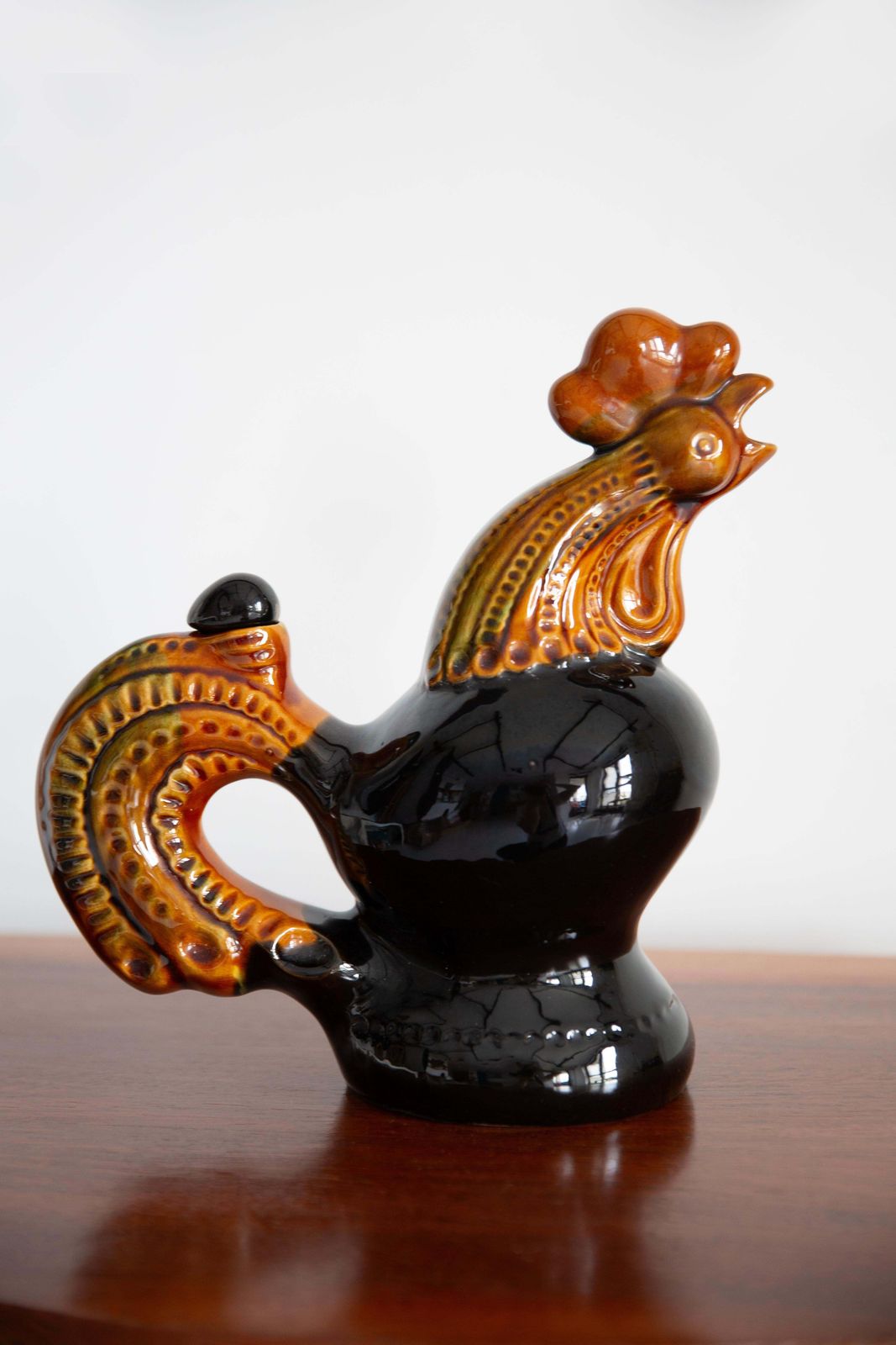 Mid Century Brown Cock Decanter Carafe, Ceramic, Europe, 1960s photo vintage