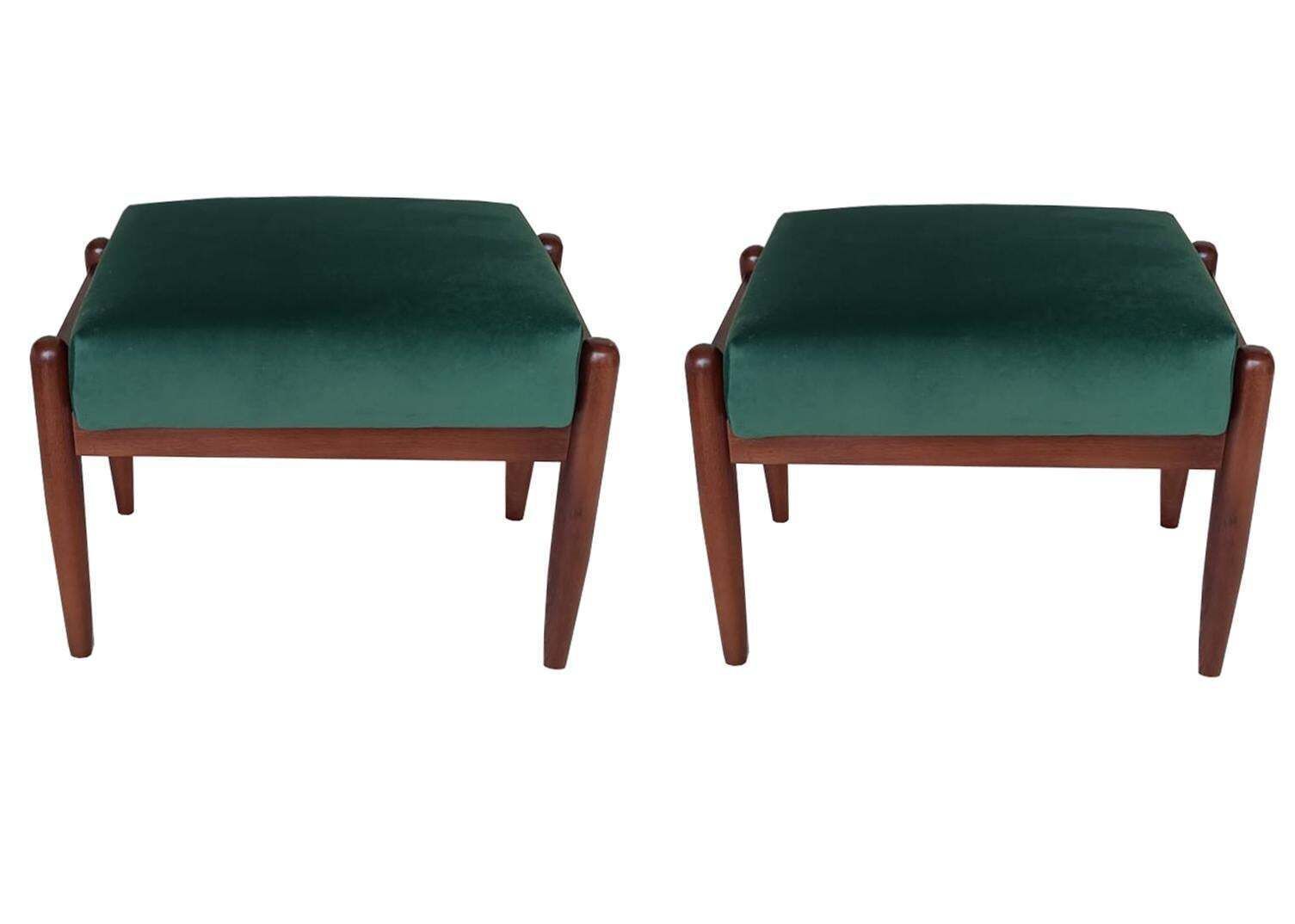 Pair Of Mid Century Green Velvet Vintage Stools, Edmund Homa, 1960s photo furniture