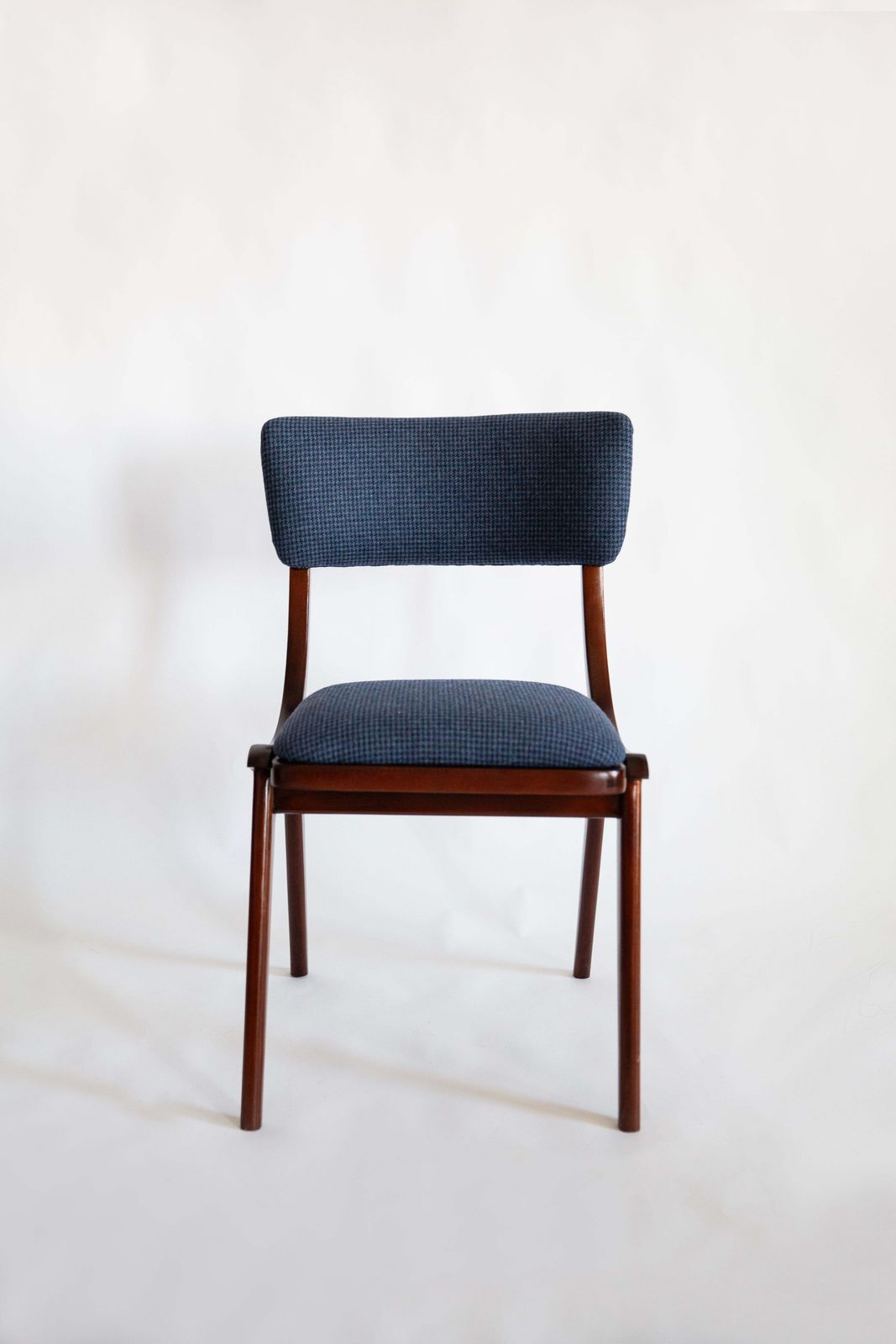 photo for sale Mid Century Modern Bumerang Chair, Navy Cheerful Check Wool, Poland, 1960s