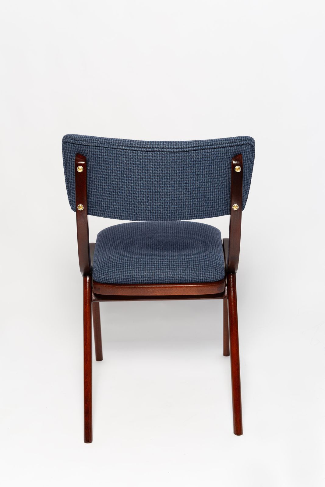Six Mid Century Modern Bumerang Chairs, Navy Cheerful Check Wool, Poland, 1960s photo 4419.0