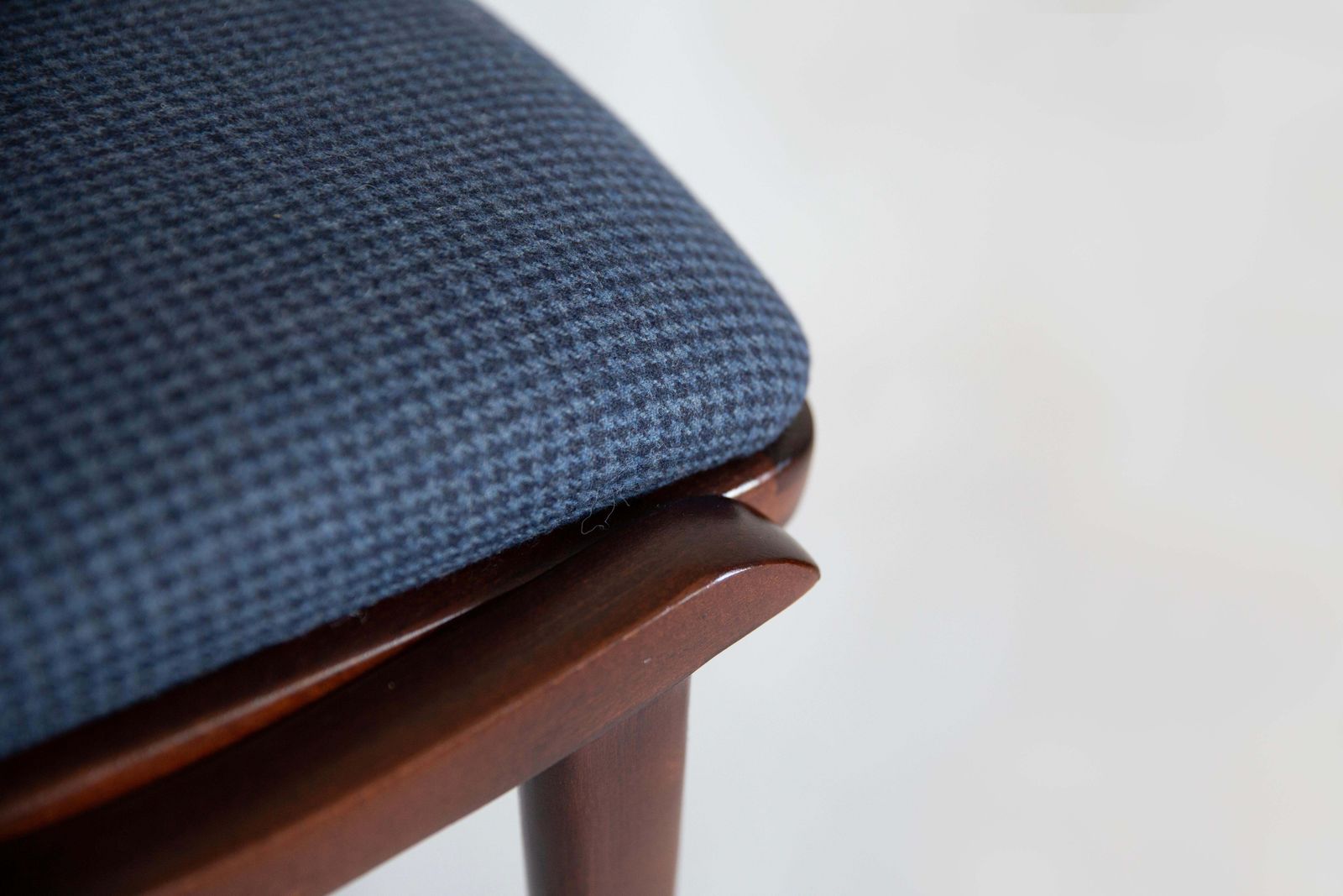 photo for sale Six Mid Century Modern Bumerang Chairs, Navy Cheerful Check Wool, Poland, 1960s