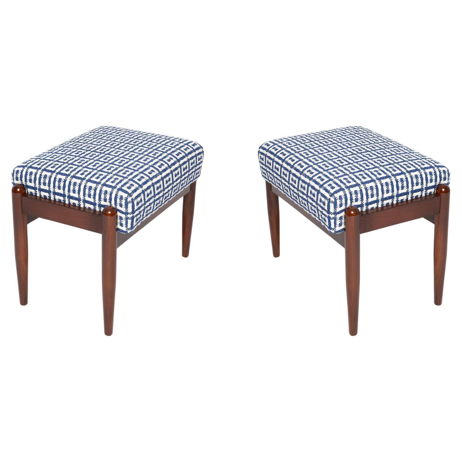 Pair Of Mid Century Gfm Stools In Tweed Jacquard Dedar, E. Homa, Europe, 1960s