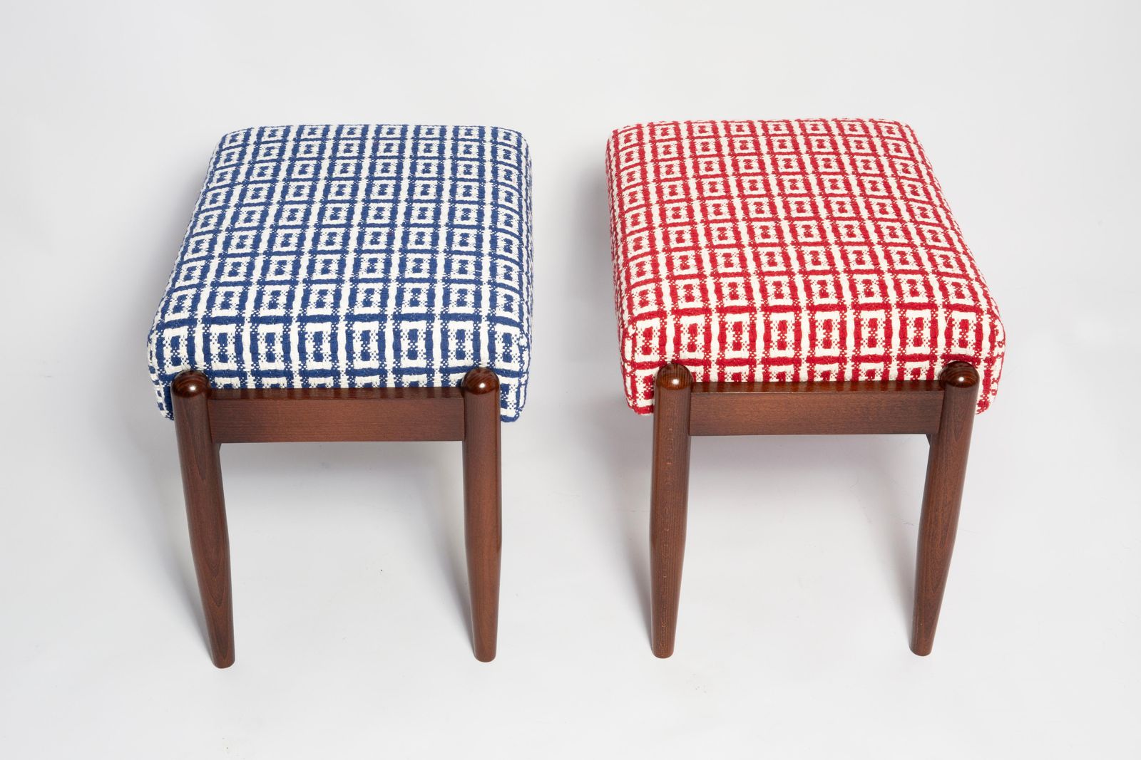 Pair Of Mid Century Gfm Stools In Tweed Jacquard Dedar, E. Homa, Europe, 1960s photo vintage