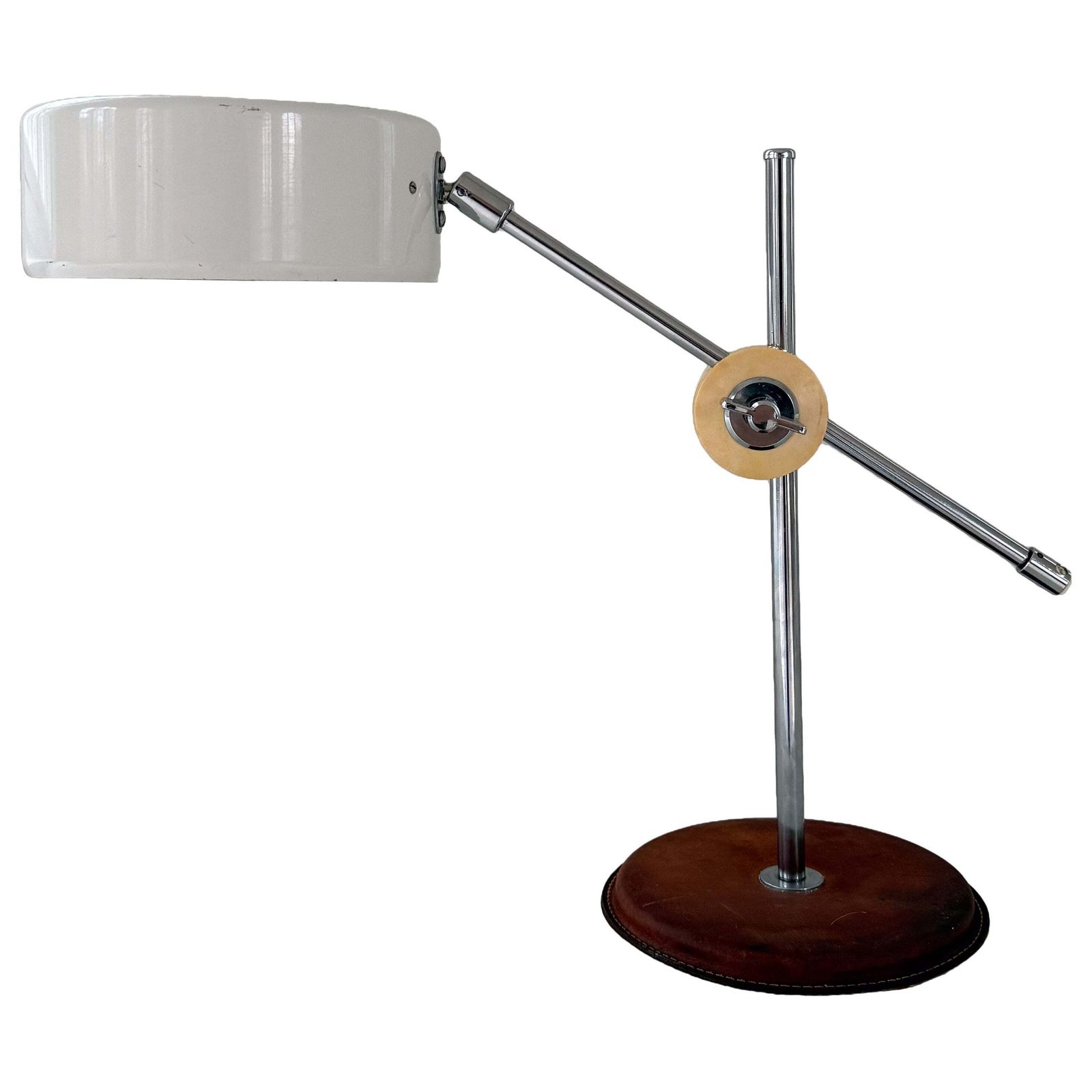 Vintage Midcentury Brown Leather Chrome Atelje Lyktan Desk Lamp, Sweden