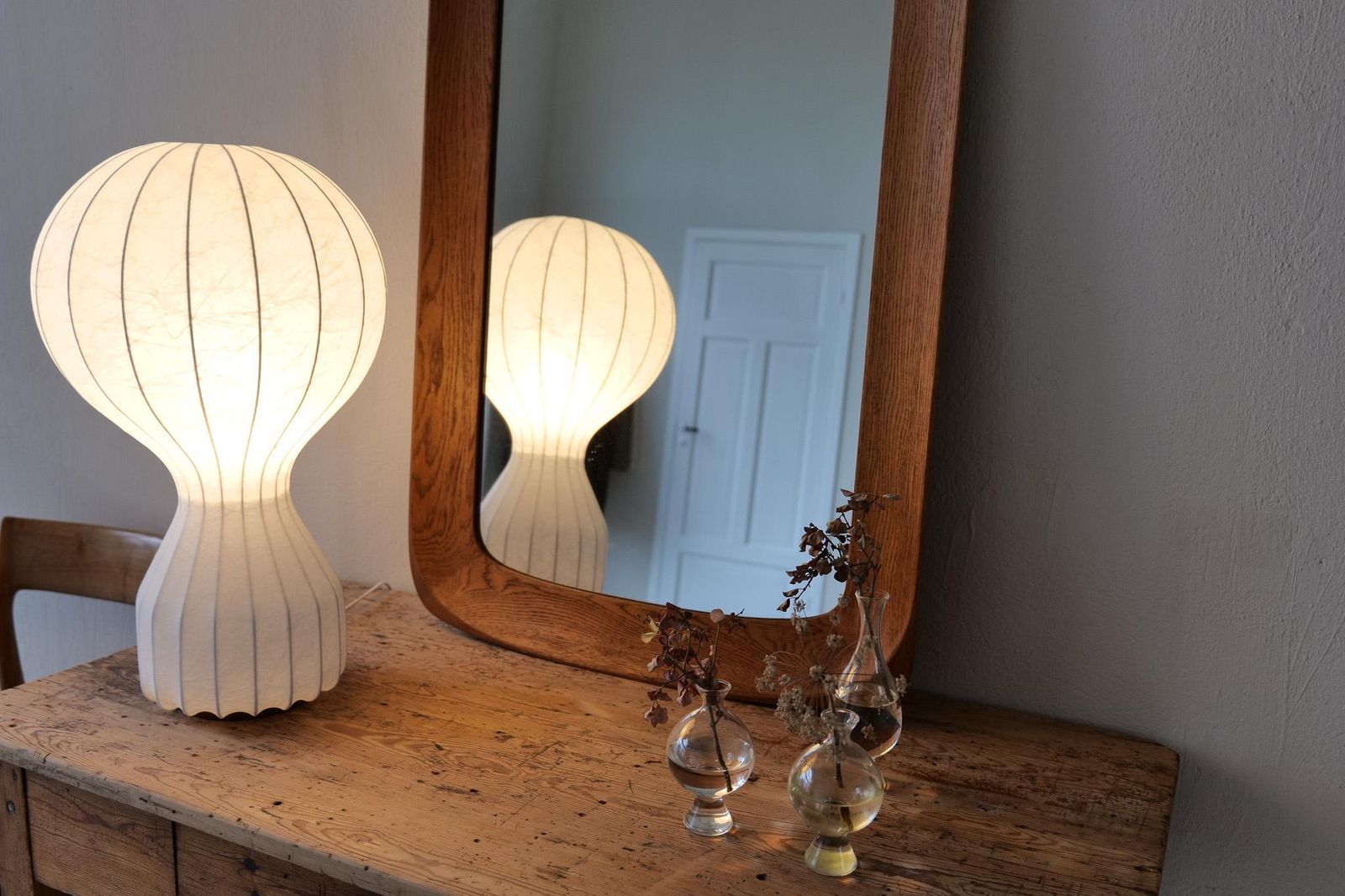 Midcentury Modern Sculptural Wall Mirror In Stained Oak, Glass, Glas & Trä 1959 photo furniture