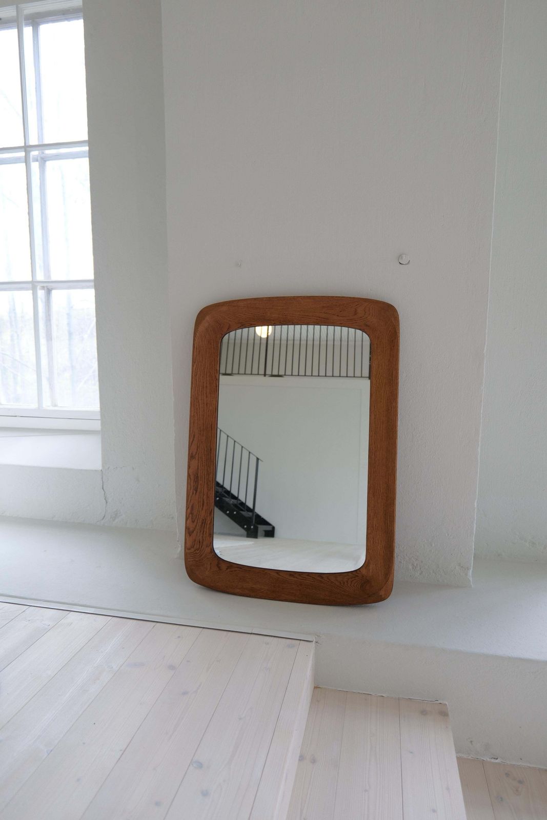 Midcentury Modern Sculptural Wall Mirror In Stained Oak, Glass, Glas & Trä 1959 photo buy