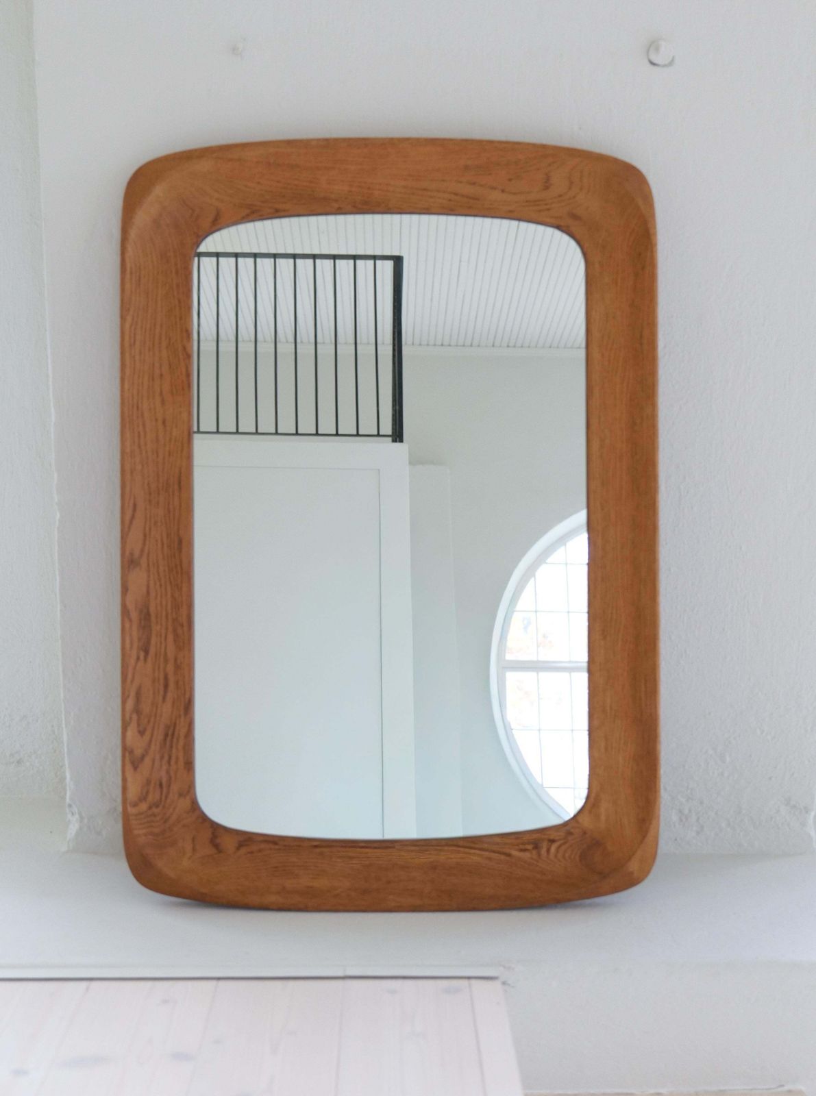 photo furniture Midcentury Modern Sculptural Wall Mirror In Stained Oak, Glass, Glas & Trä 1959