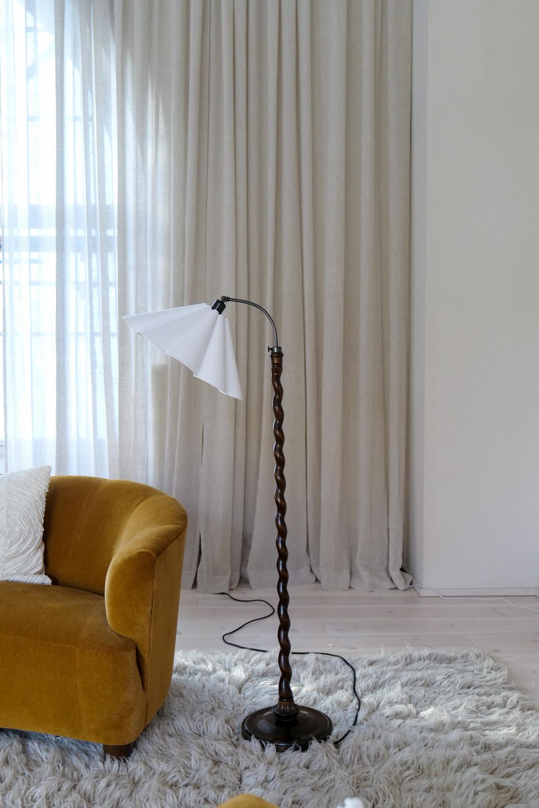 Art Deco Organic Swirl Floor Lamp In Stained Birch Sweden, 1940s photo for sale