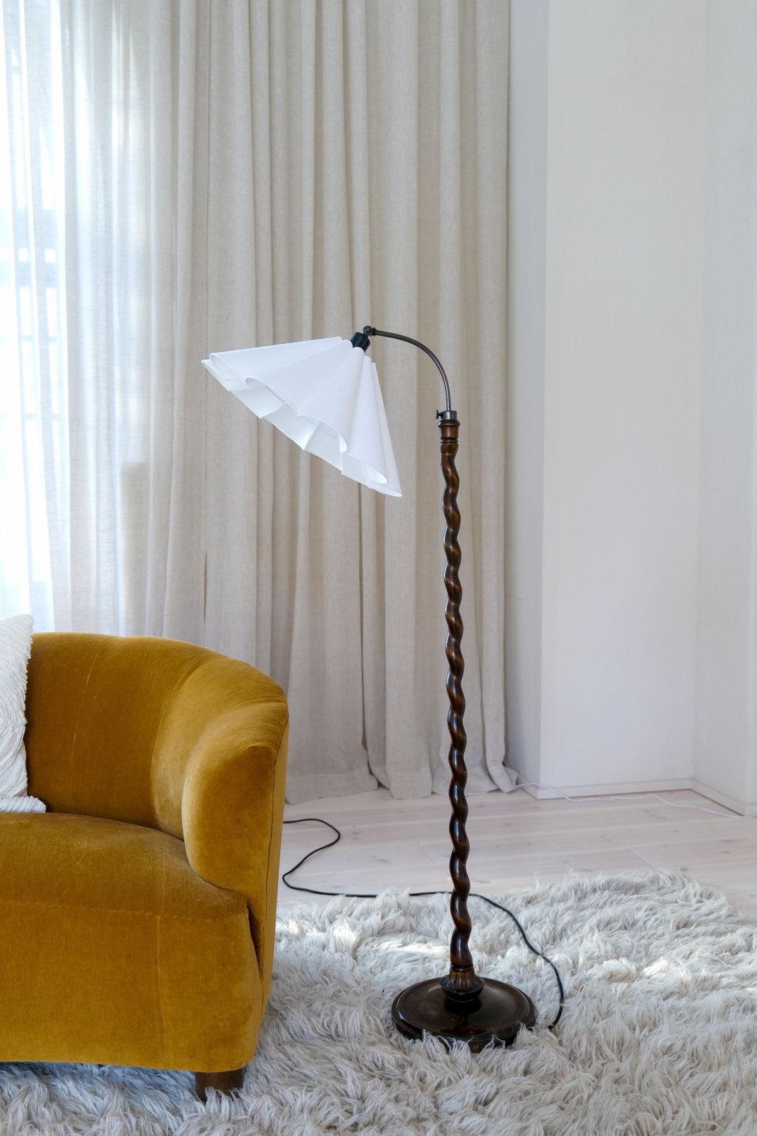 Art Deco Organic Swirl Floor Lamp In Stained Birch Sweden, 1940s photo Lighting