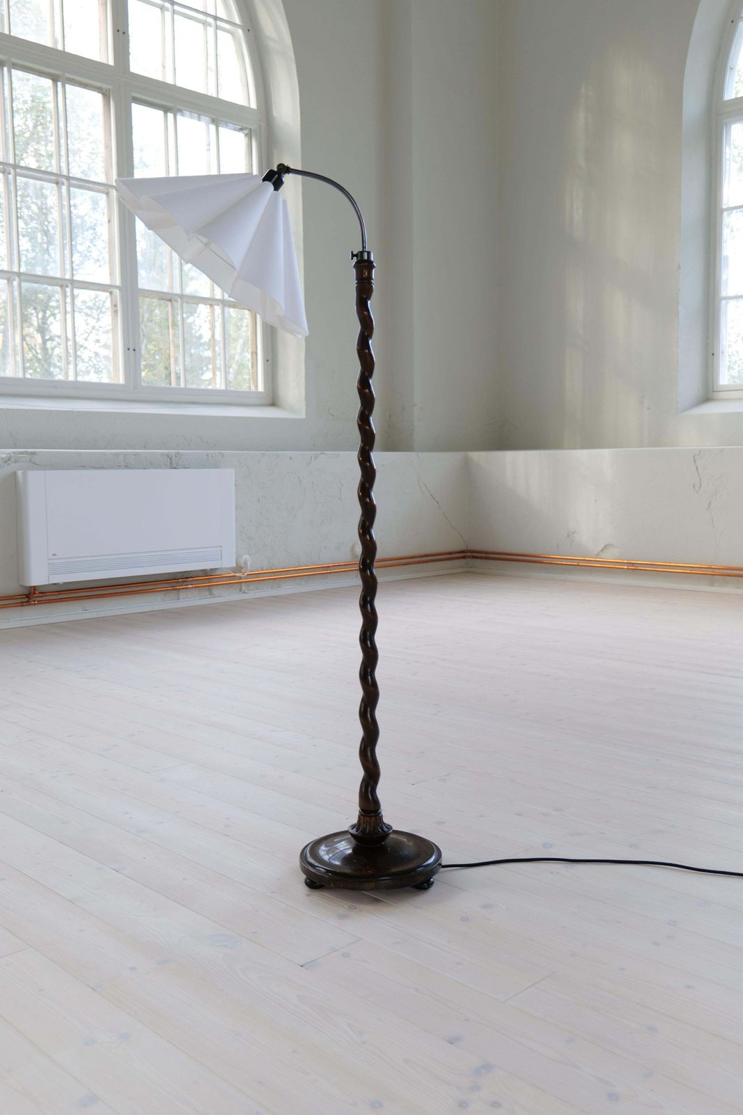 Art Deco Organic Swirl Floor Lamp In Stained Birch Sweden, 1940s photo vintage