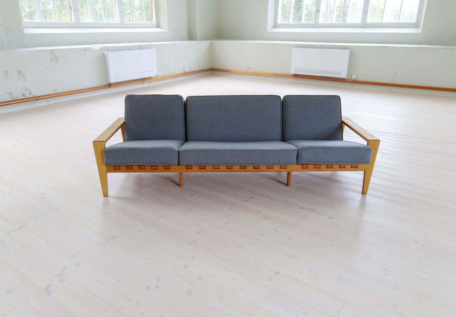 Midcentury Large Sofa "Bodö" Oak, Leather And Wool, Svante Skogh, Sweden, 1960s photo Furniture