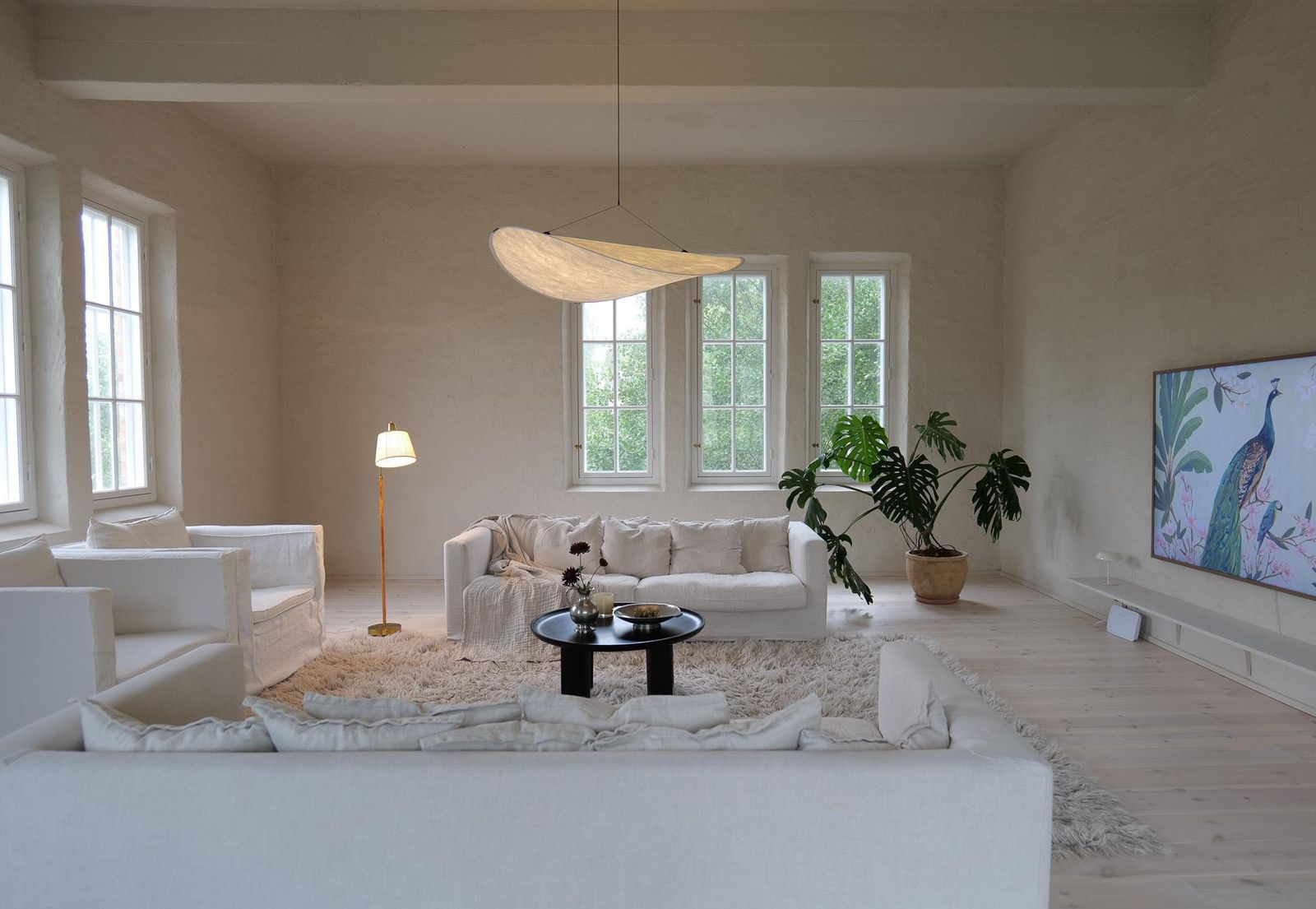 Mid Century Brass Brown Leather Floor Lamp Falkenbergs Belysning, Sweden, 1960s photo furniture