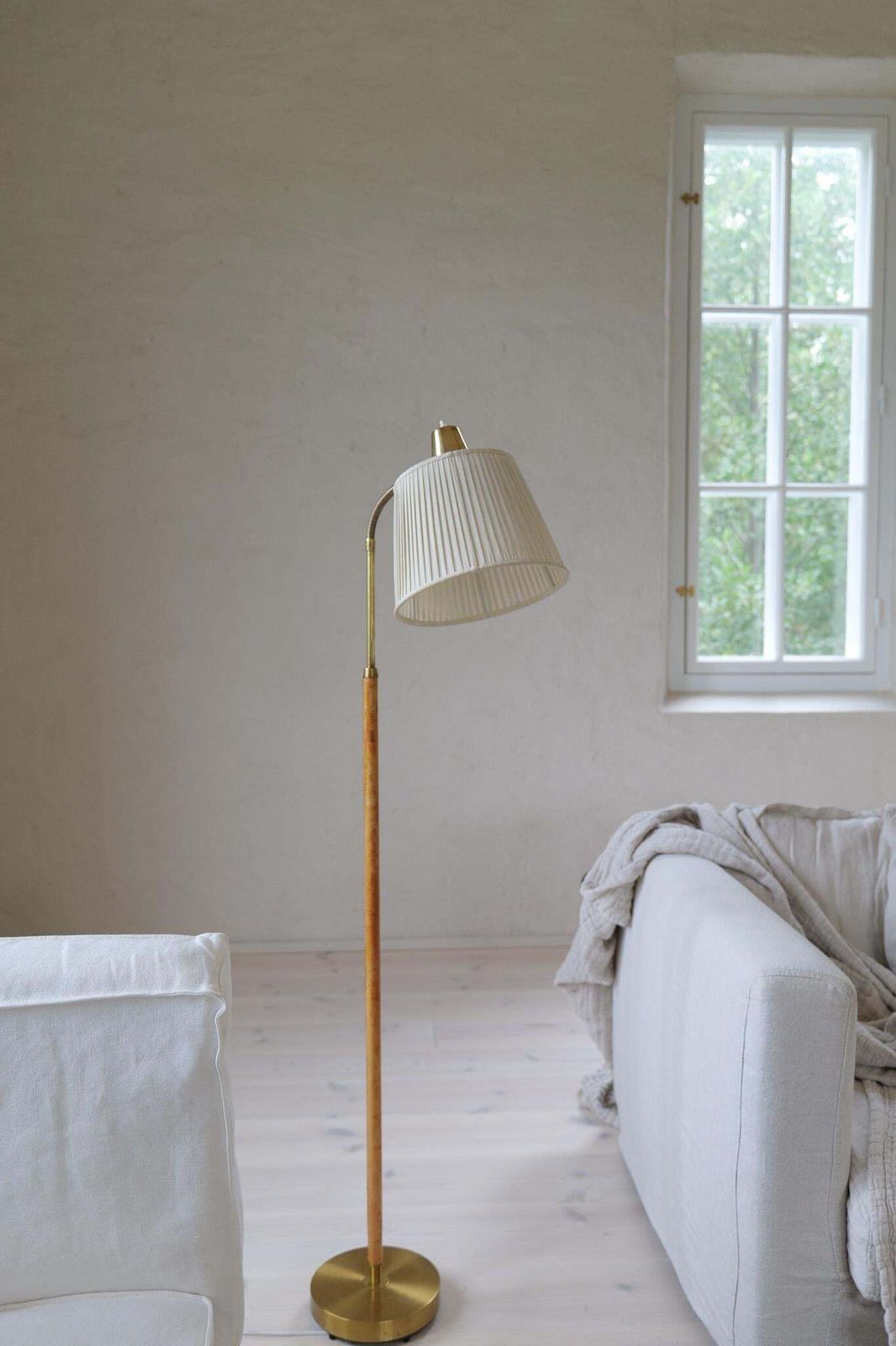 Mid Century Brass Brown Leather Floor Lamp Falkenbergs Belysning, Sweden, 1960s photo buy