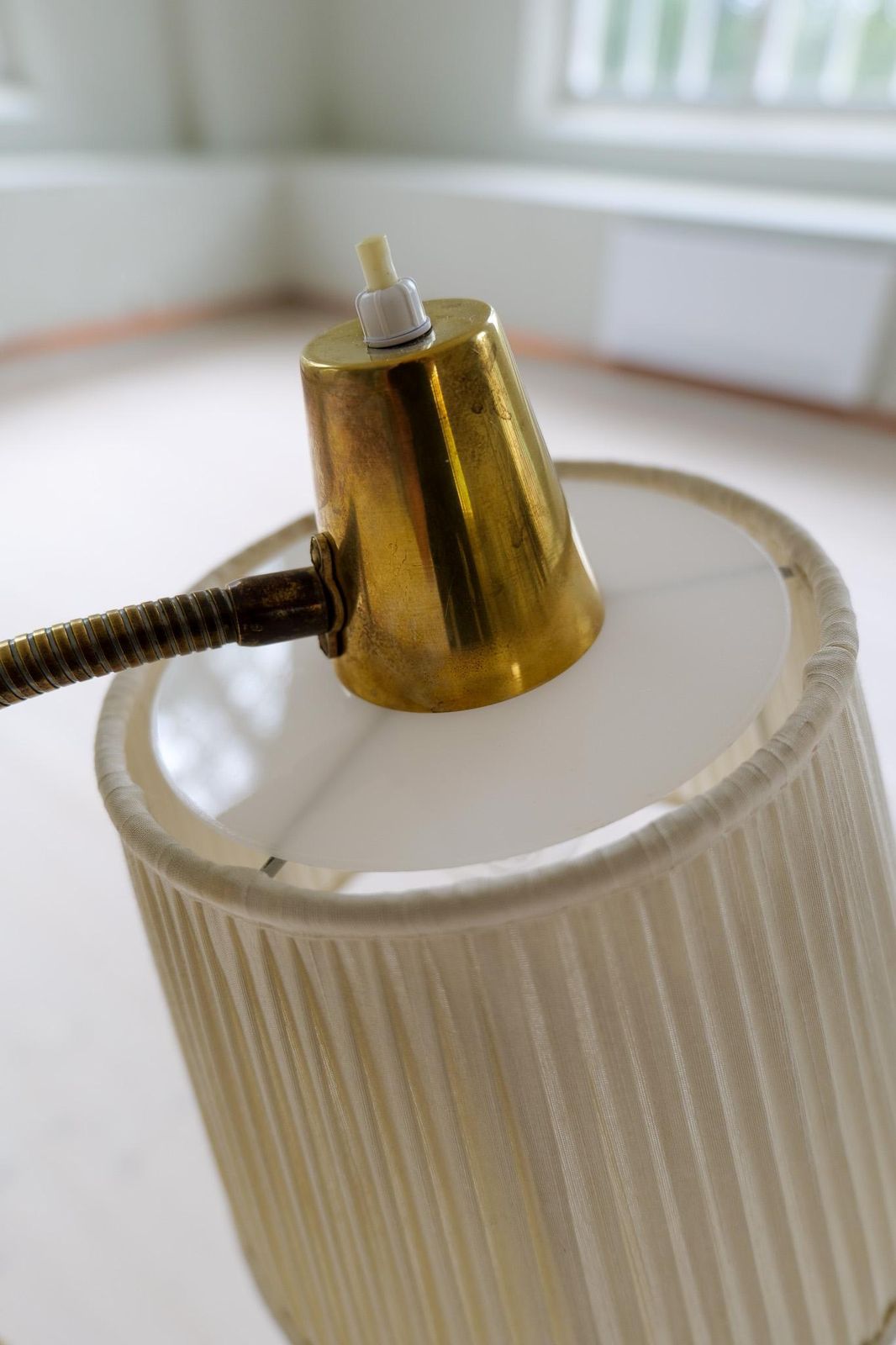 Lighting Mid Century Brass Brown Leather Floor Lamp Falkenbergs Belysning, Sweden, 1960s photo