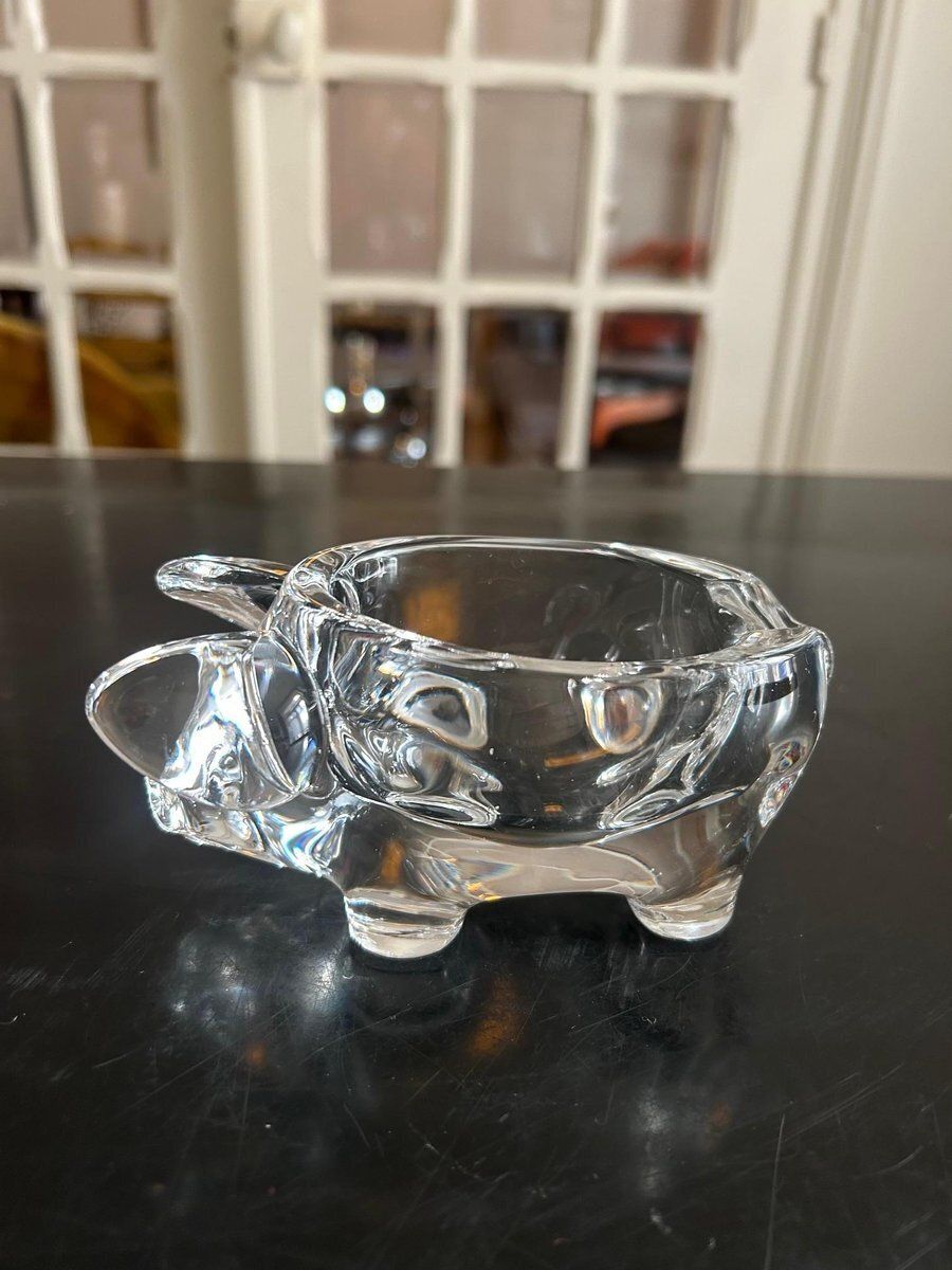 Crystal Pig Vide Poche From Cristallerie De Vannes, 1970s photo vintage