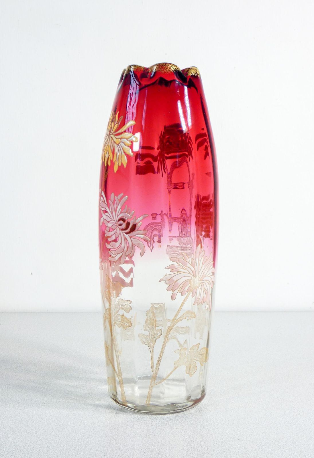 Vaso In Vetro Soffiato Dipinto A Mano Legras. Francia, XX Secolo photo vintage