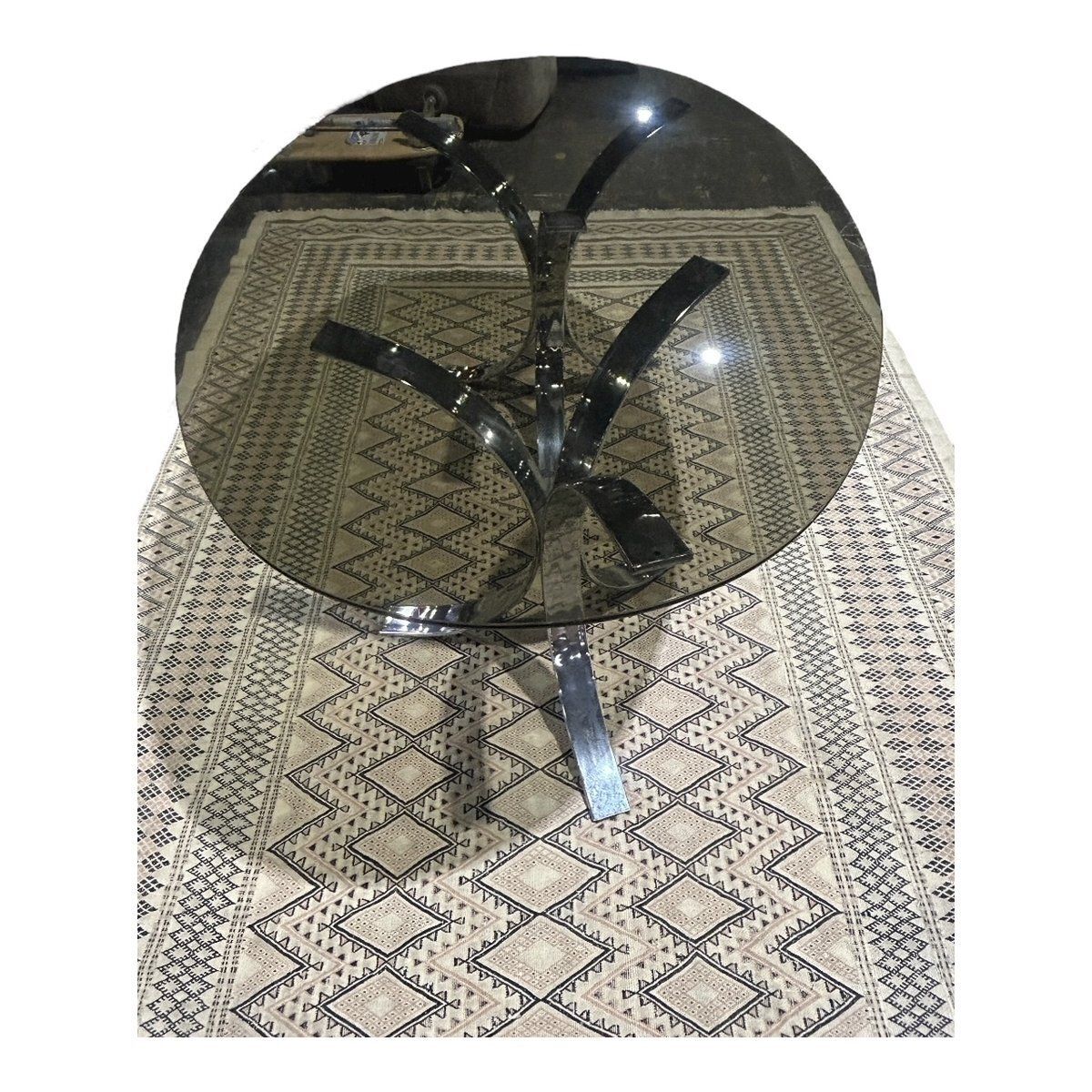Vintage Oval Table In Chrome And Smoked Glass, 1970 photo Furniture