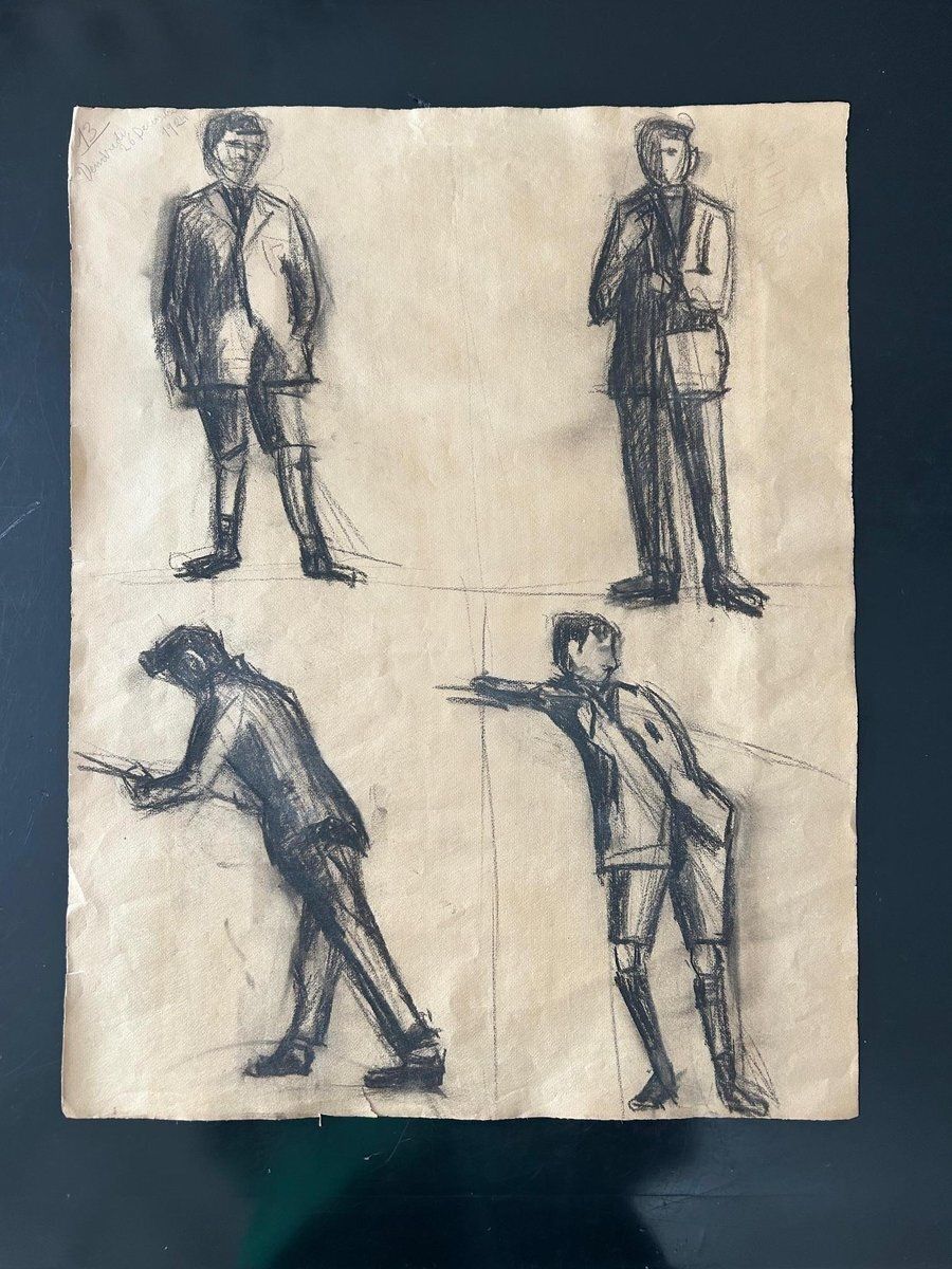 3 Sketches, December 1924, Charcoal On Paper, Set Of 3 photo for sale