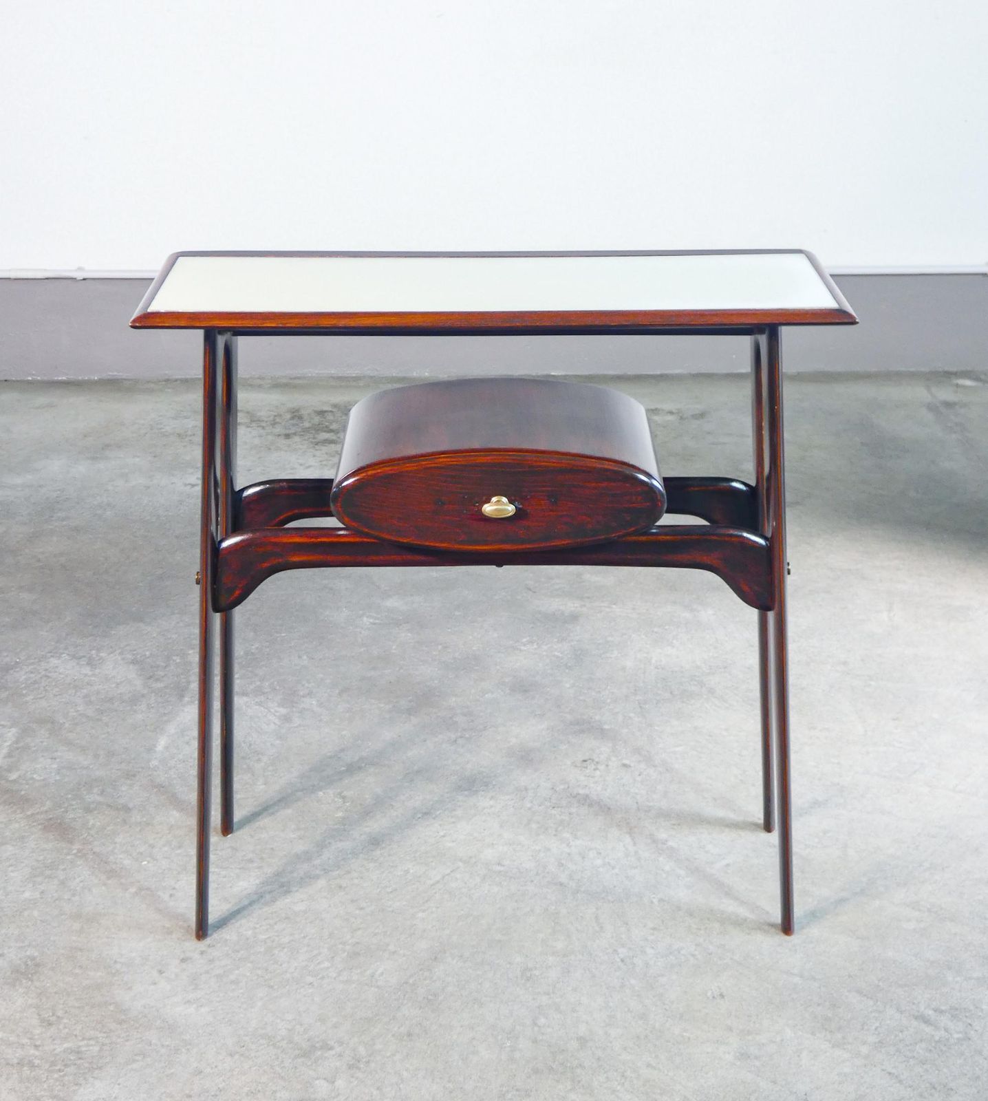 Console, Design Ignazio Gardella In Wood, Drawer And Glass Top. 1950s photo for sale