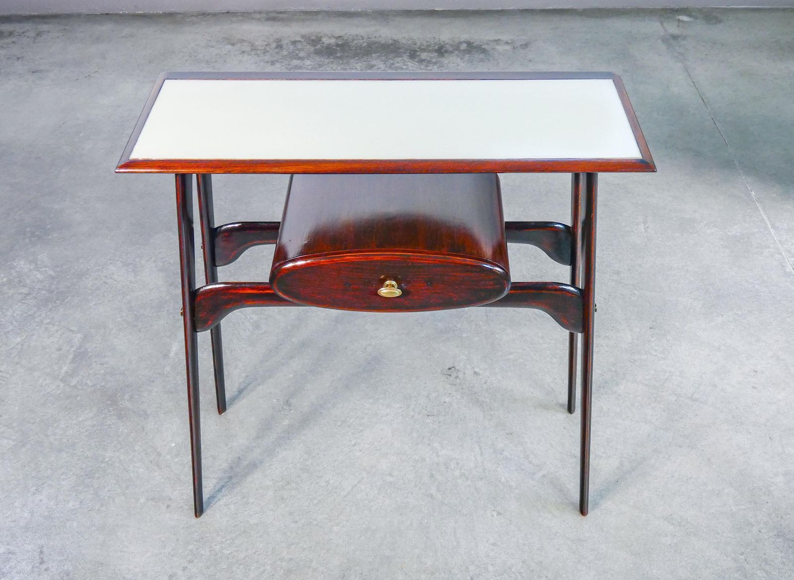 Console, Design Ignazio Gardella In Wood, Drawer And Glass Top. 1950s photo Furniture