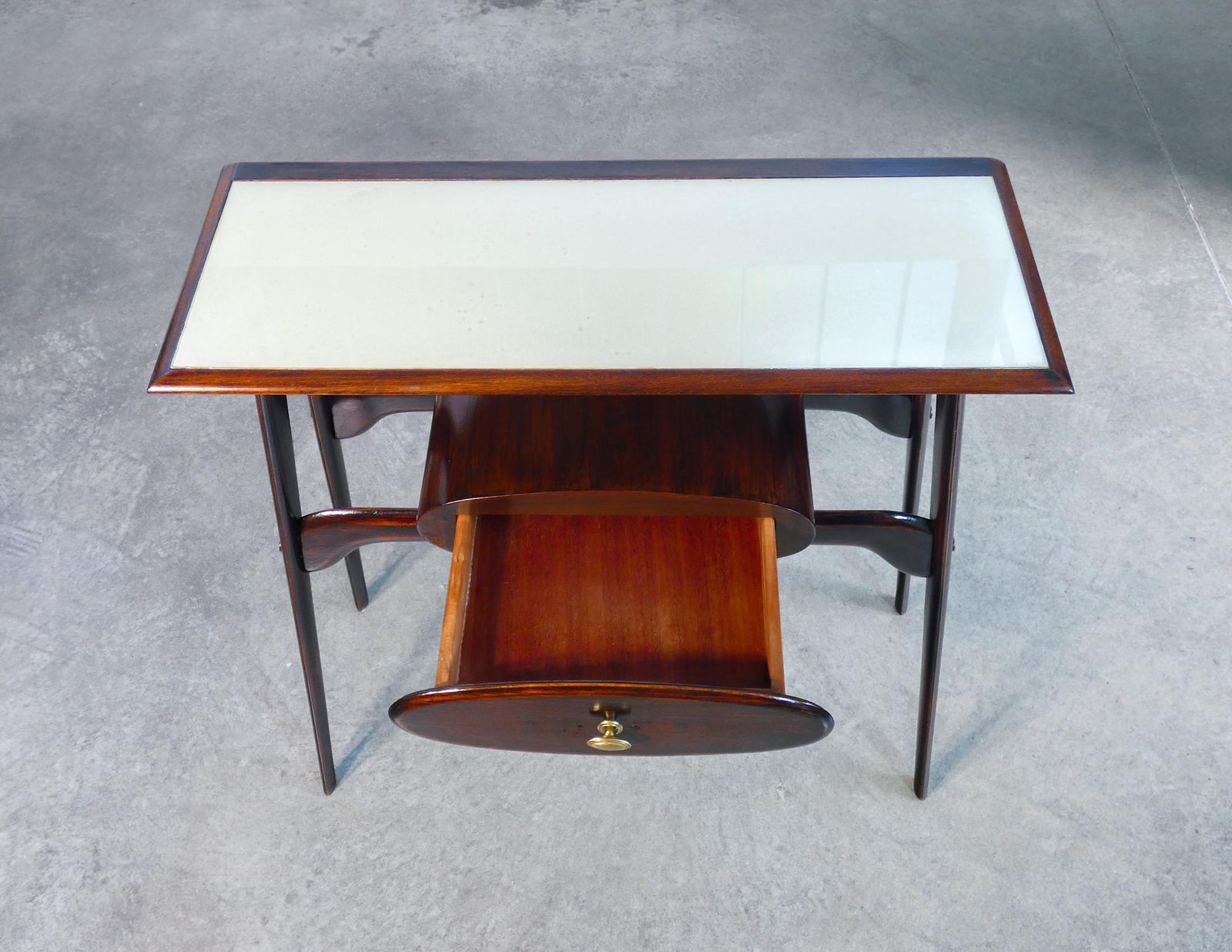 Console, Design Ignazio Gardella In Wood, Drawer And Glass Top. 1950s photo buy