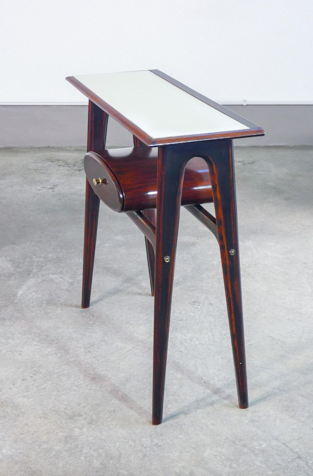 photo furniture Console, Design Ignazio Gardella In Wood, Drawer And Glass Top. 1950s