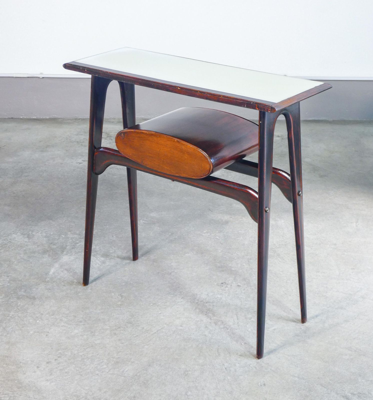 Furniture Console, Design Ignazio Gardella In Wood, Drawer And Glass Top. 1950s photo