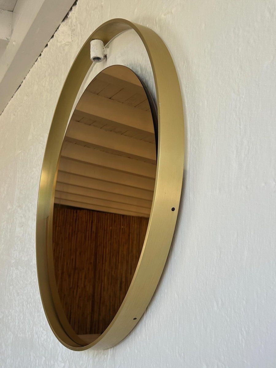3019.0 Italian Brass And Smoked Glass Mirror, 1970s photo