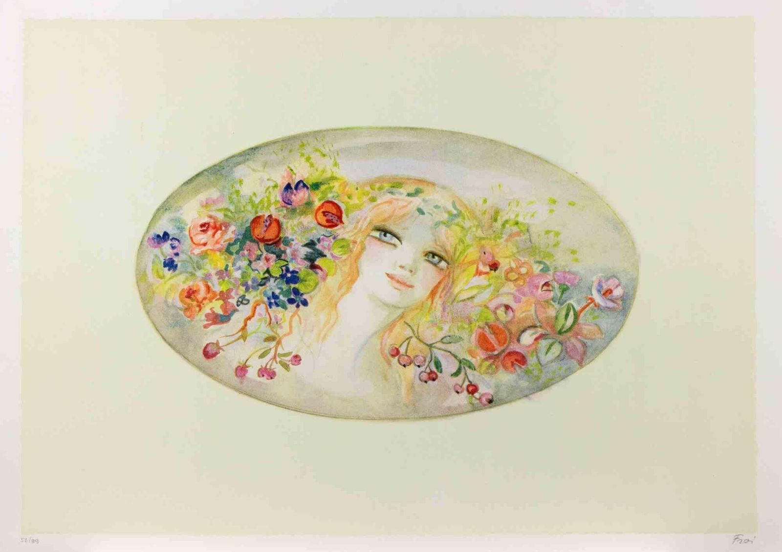 Felicita Fraiportrait With A Garland Of Flowers   Lithograph By Felicita Frai   1980s1980s