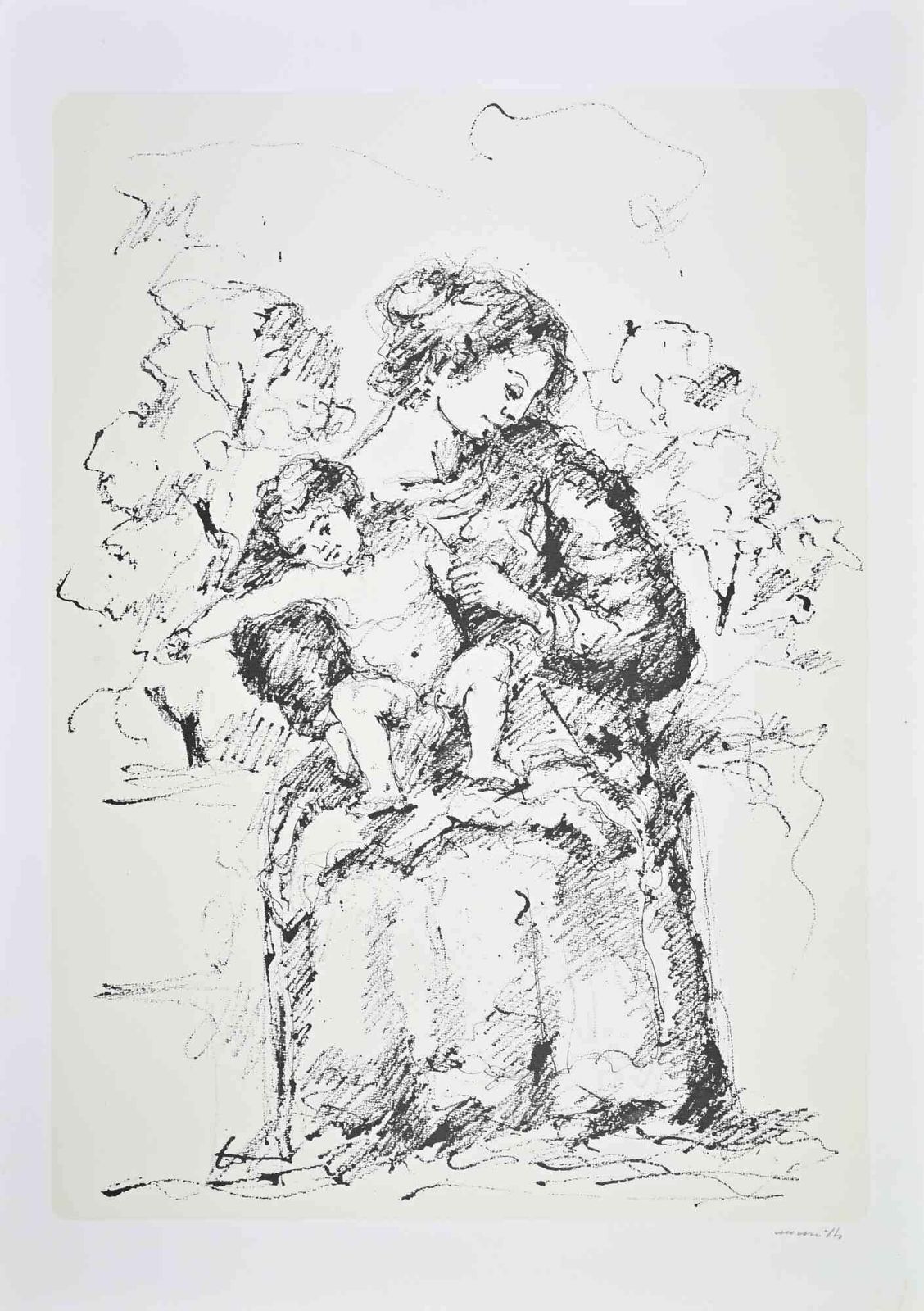Franco Marzillimother And Child   Lithograph By Franco Marzilli   1980s1980s