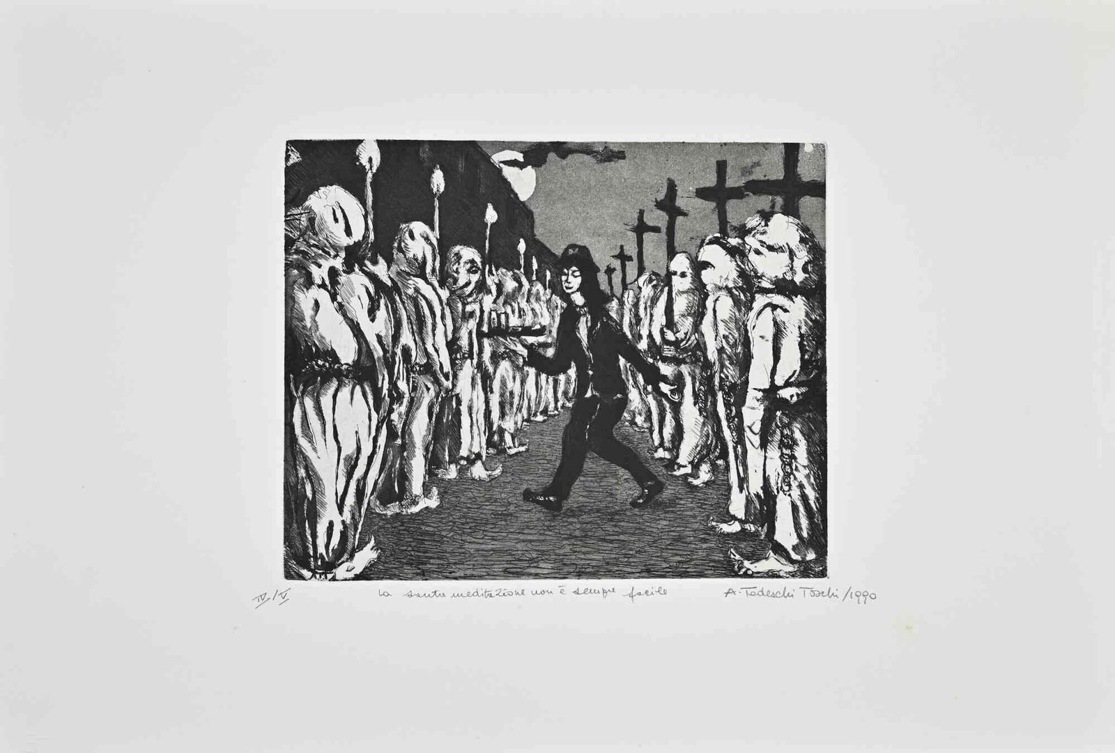 Amedeo Tedeschi Toschiholy Meditation Is Not Always Easy   Etching By Amedeo Tedeschi Toschi   19901990