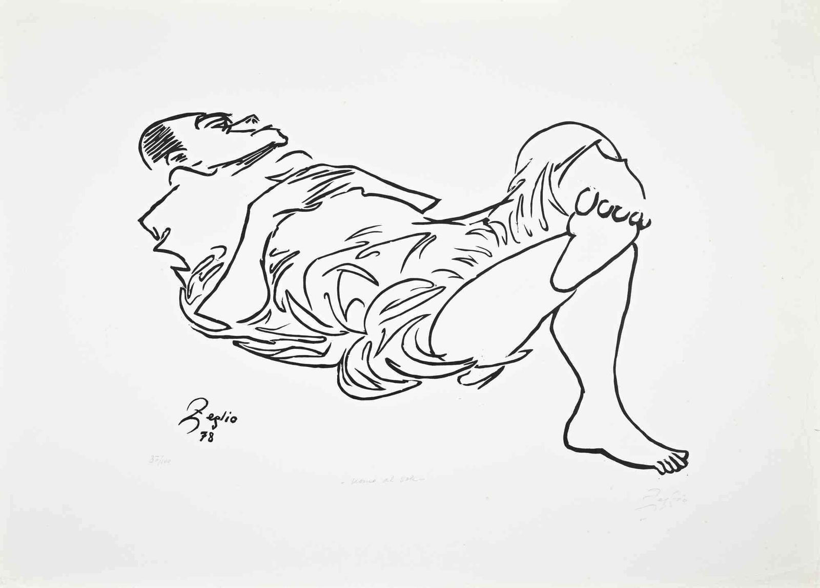 Primo Zeglioa Man In The Sun   Lithograph By Primo Zeglio   19781978
