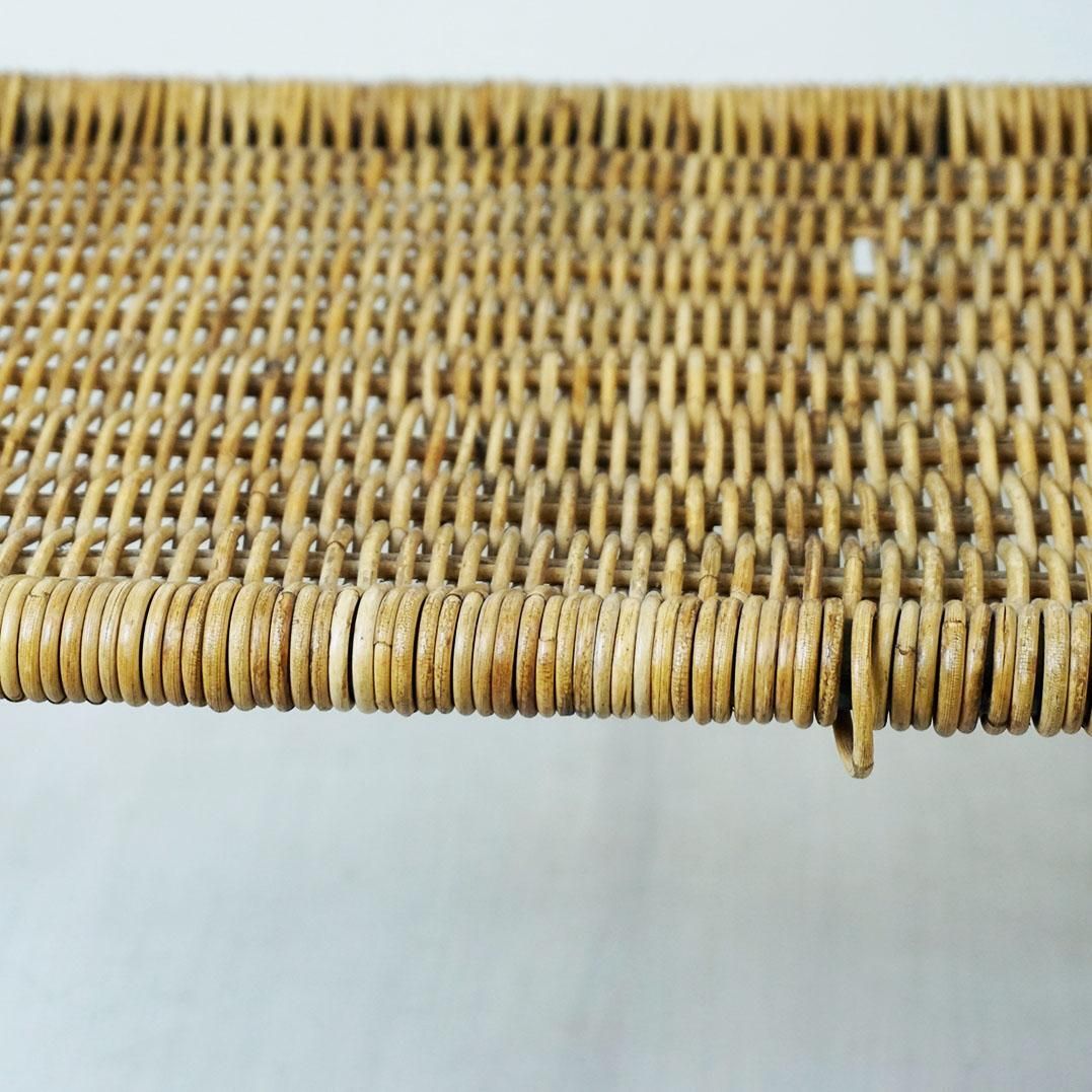 Austrian Midcentury Black Steel And Wicker Side Table By Carl Auböck photo for sale